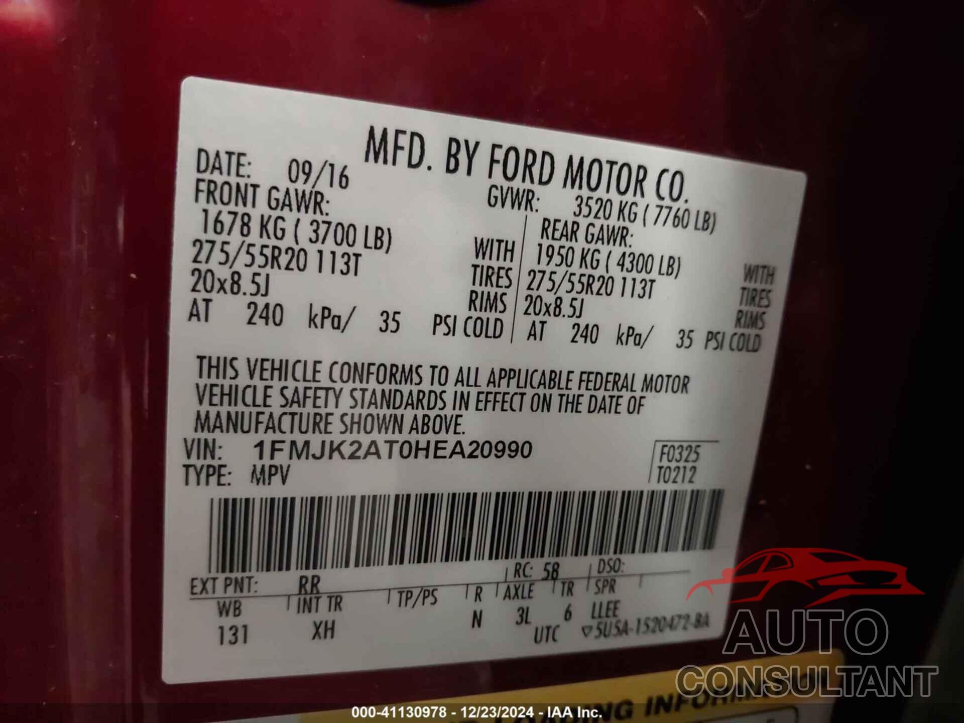 FORD EXPEDITION EL 2017 - 1FMJK2AT0HEA20990