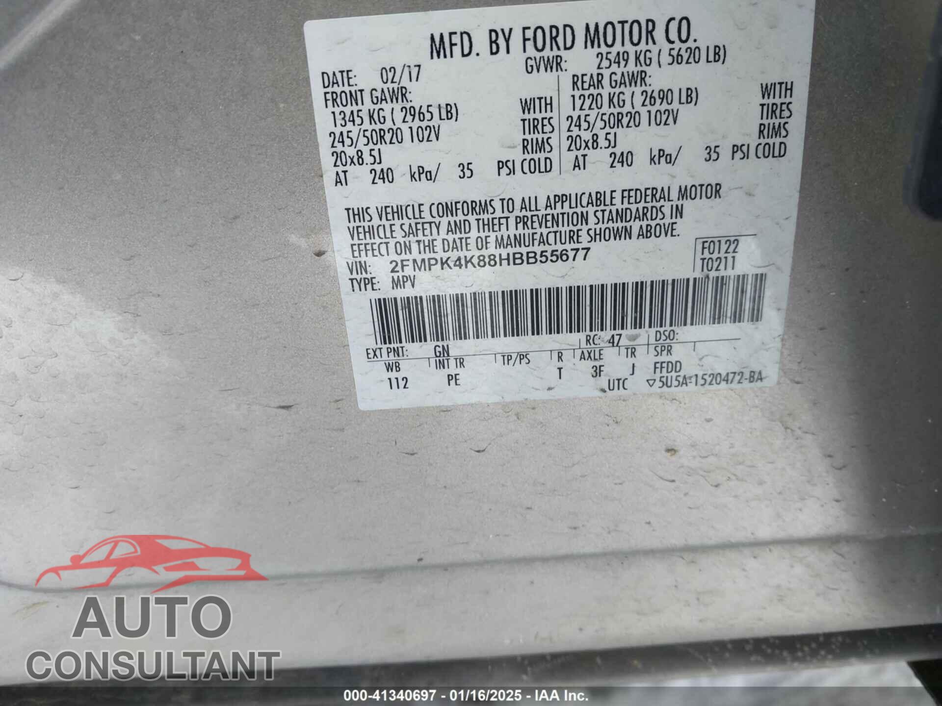 FORD EDGE 2017 - 2FMPK4K88HBB55677