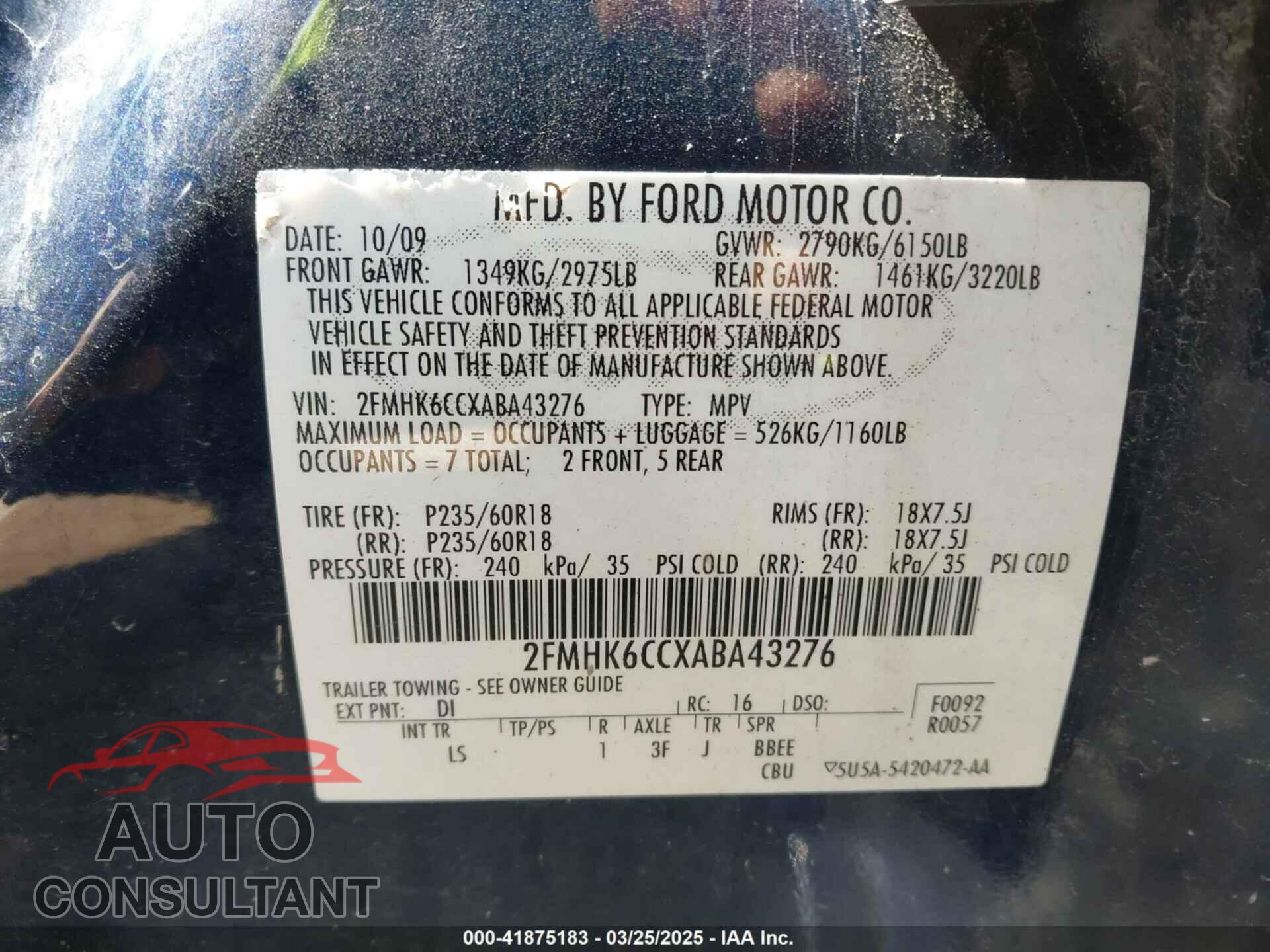 FORD FLEX 2010 - 2FMHK6CCXABA43276