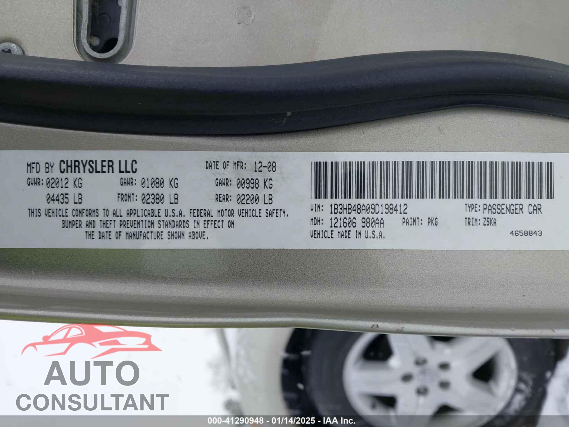 DODGE CALIBER 2009 - 1B3HB48A09D198412