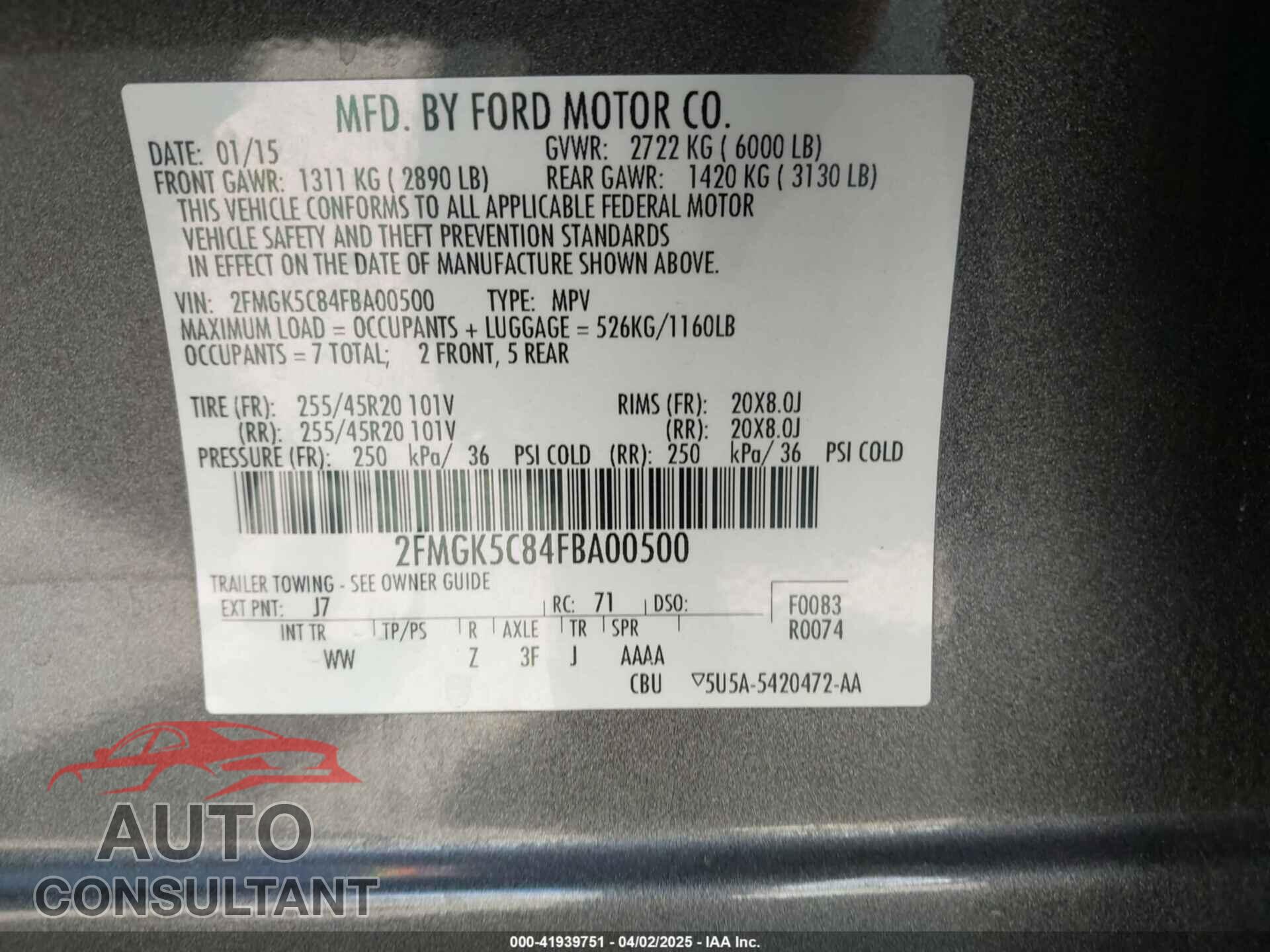 FORD FLEX 2015 - 2FMGK5C84FBA00500