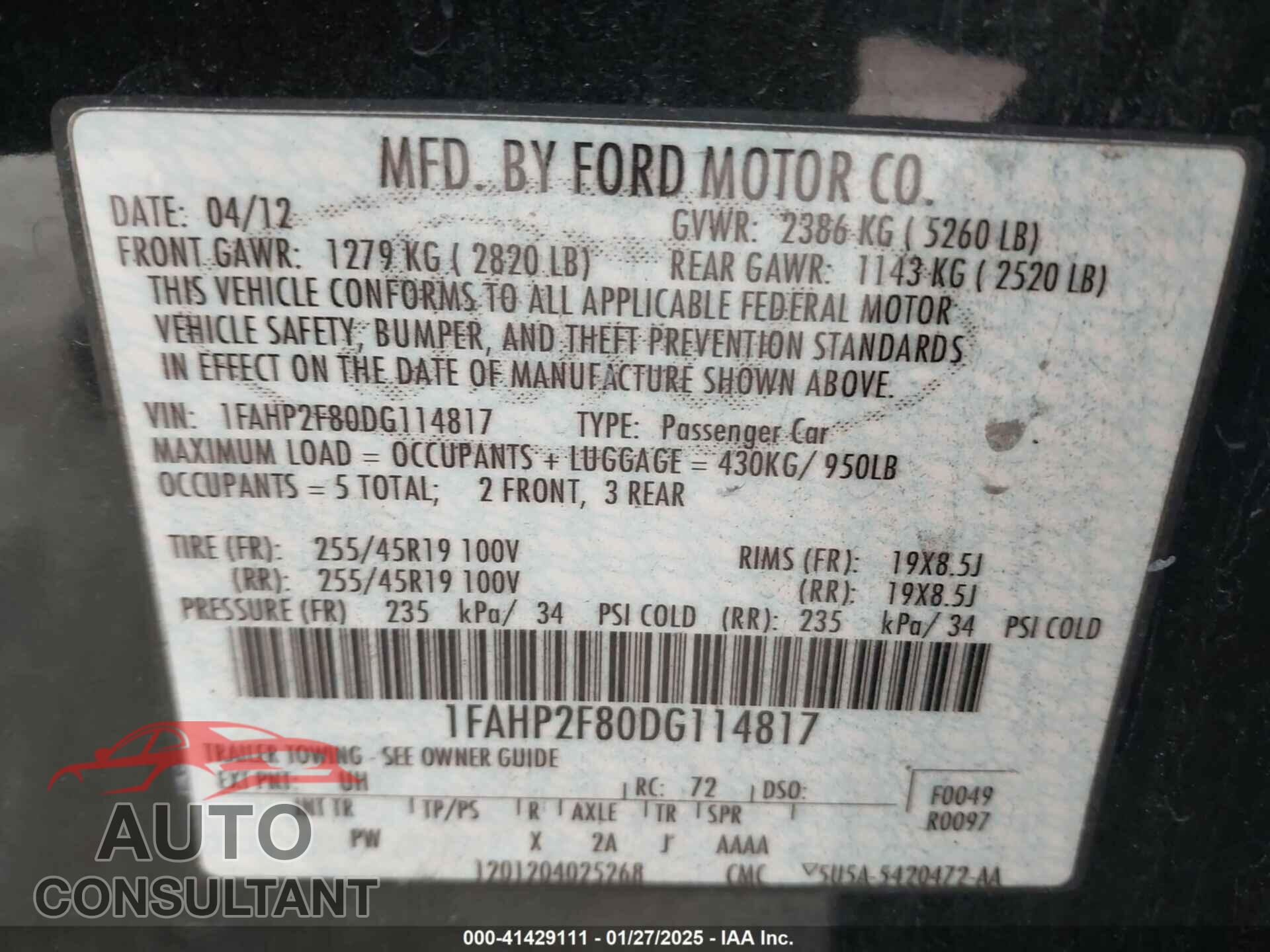 FORD TAURUS 2013 - 1FAHP2F80DG114817