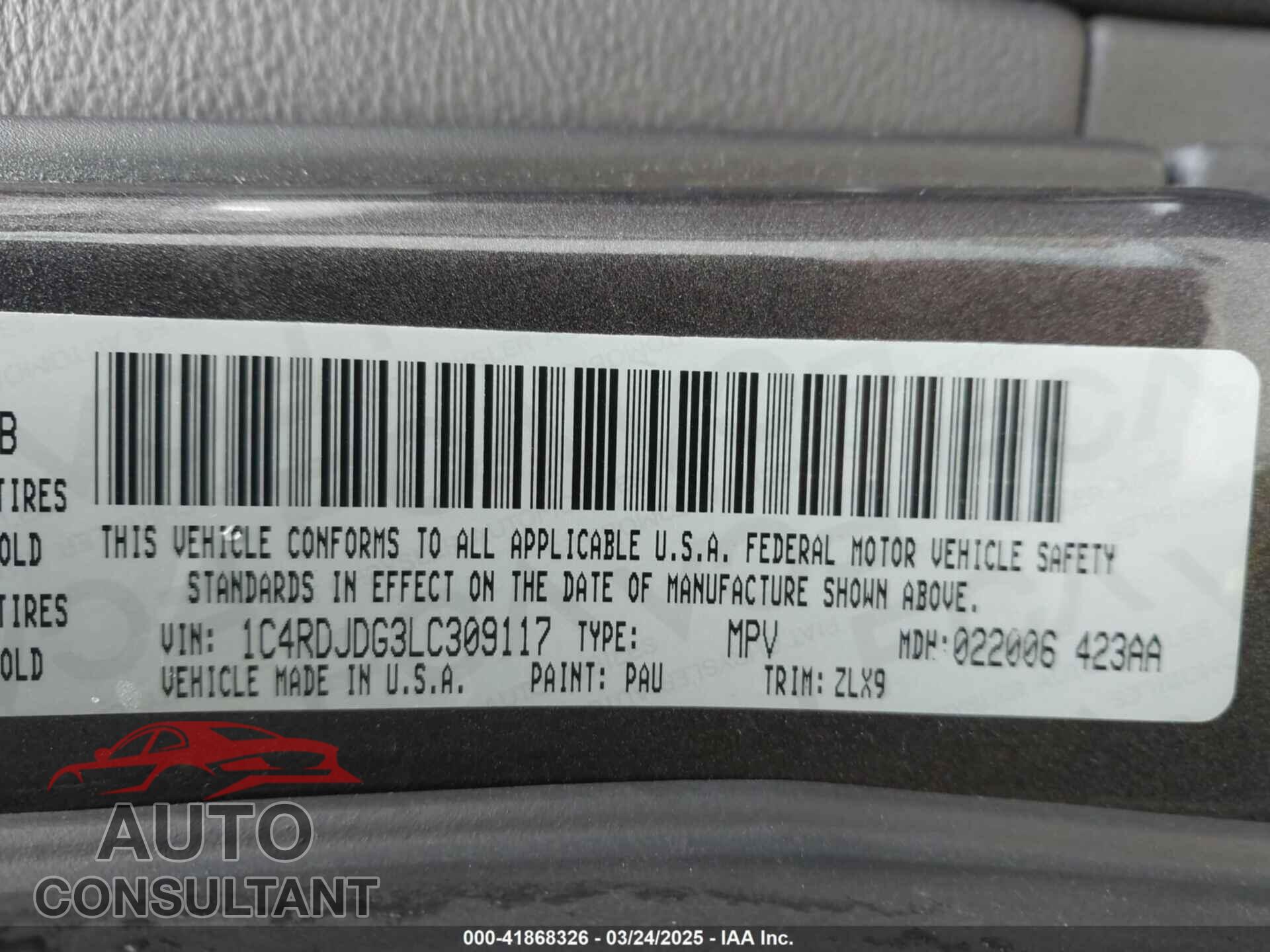 DODGE DURANGO 2020 - 1C4RDJDG3LC309117