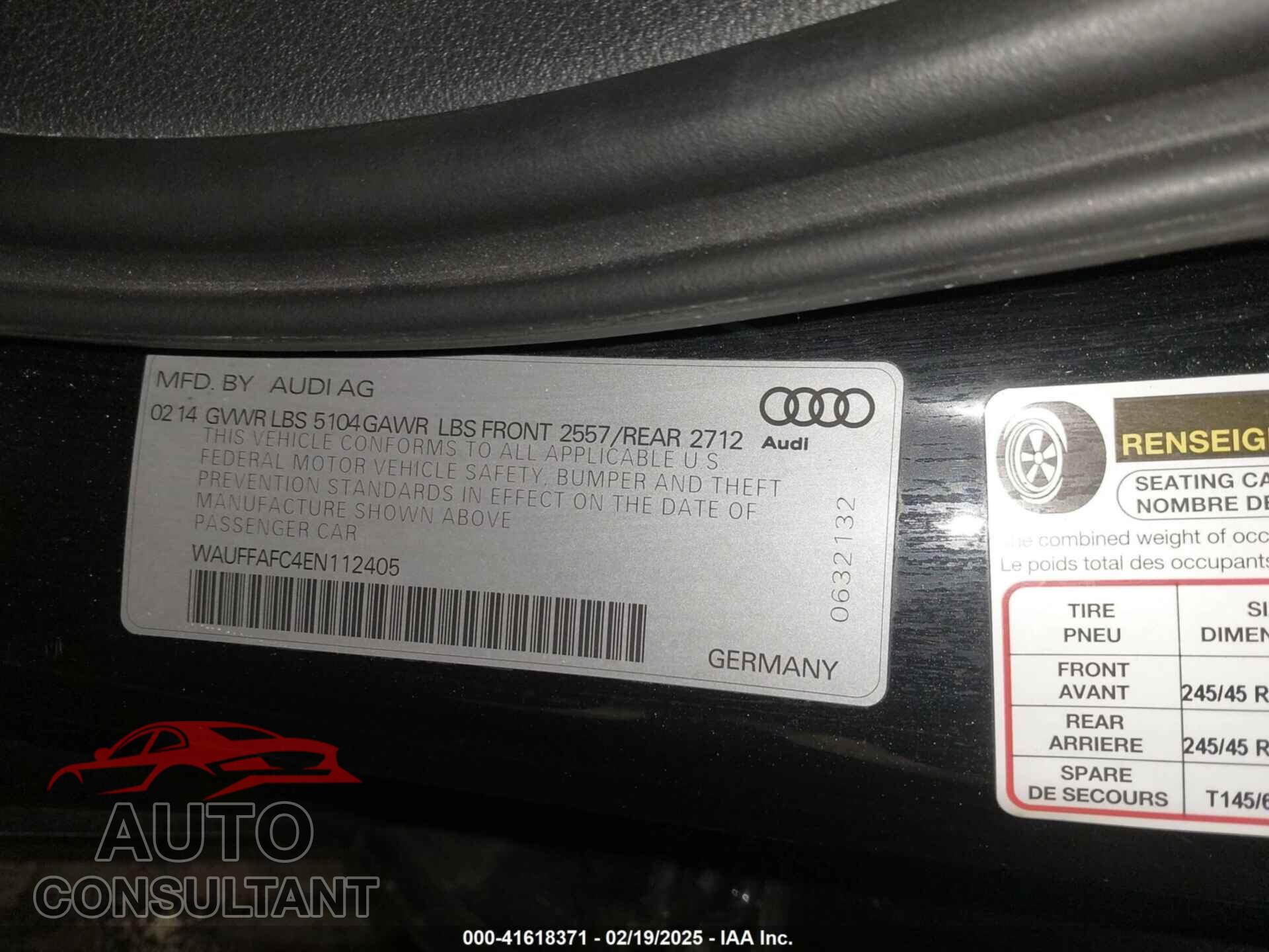 AUDI A6 2014 - WAUFFAFC4EN112405