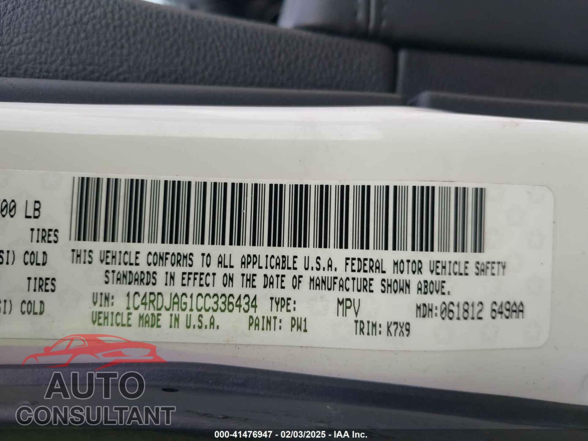 DODGE DURANGO 2012 - 1C4RDJAG1CC336434