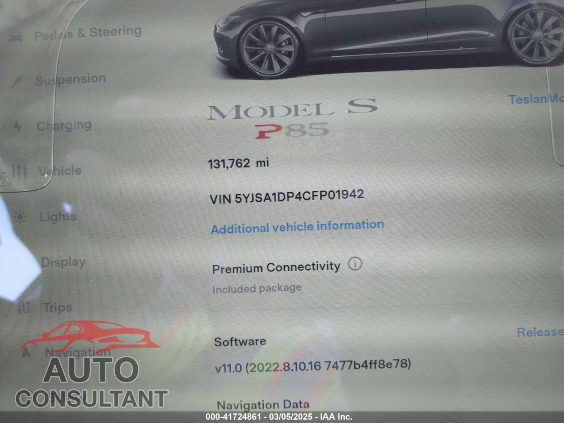 TESLA MODEL S 2012 - 5YJSA1DP4CFP01942