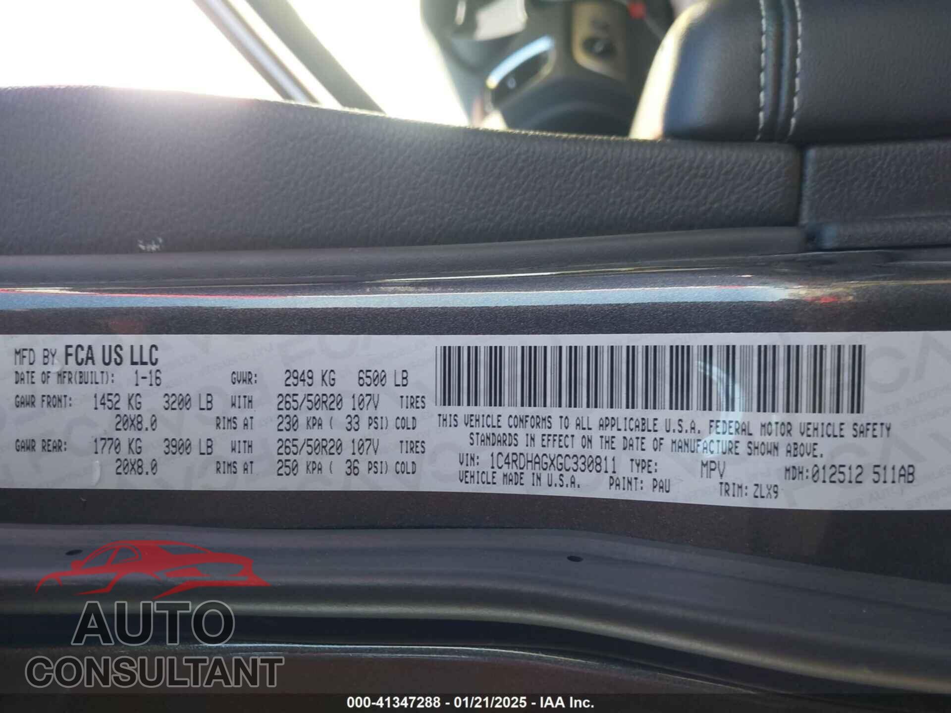DODGE DURANGO 2016 - 1C4RDHAGXGC330811
