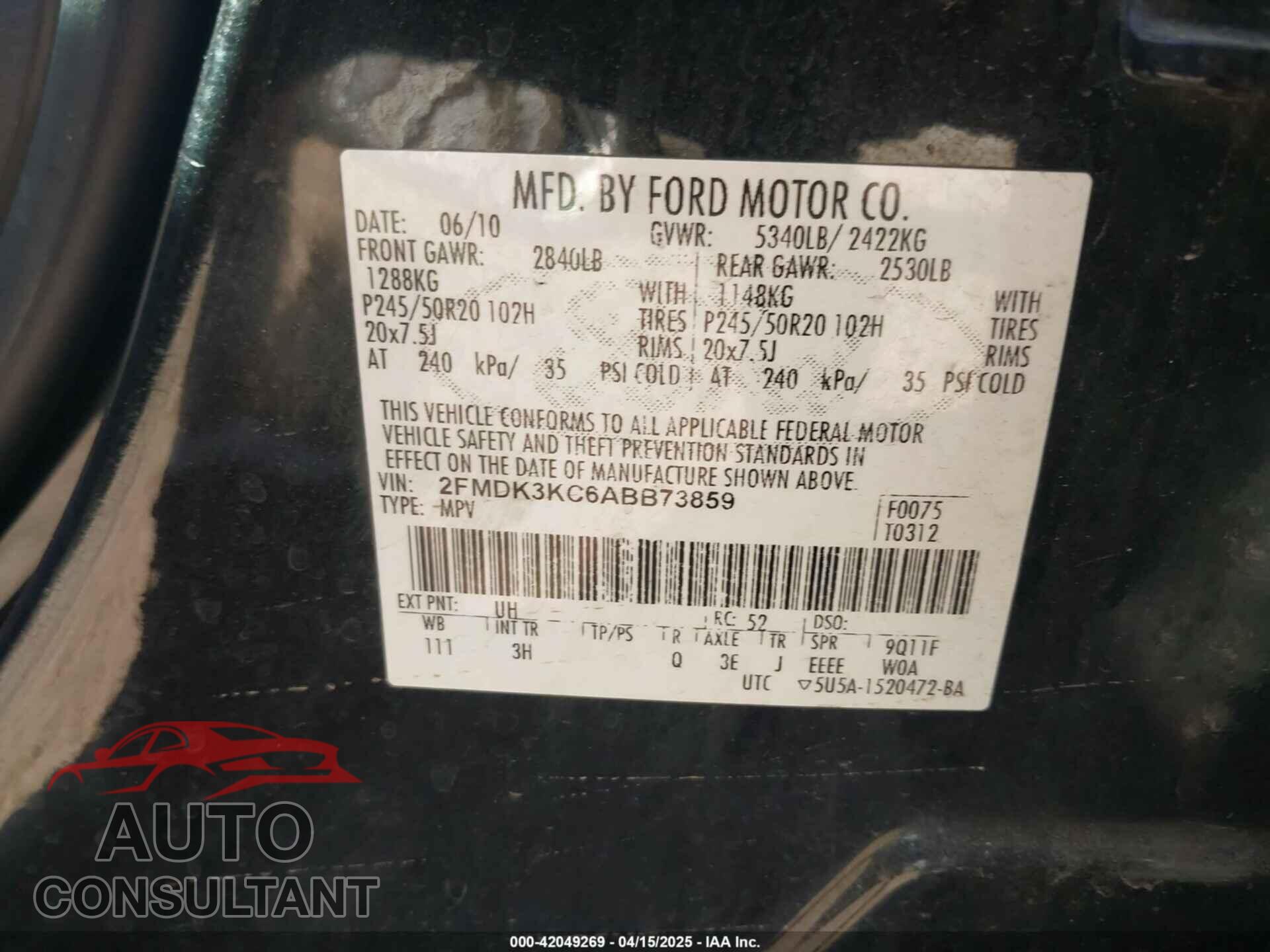 FORD EDGE 2010 - 2FMDK3KC6ABB73859