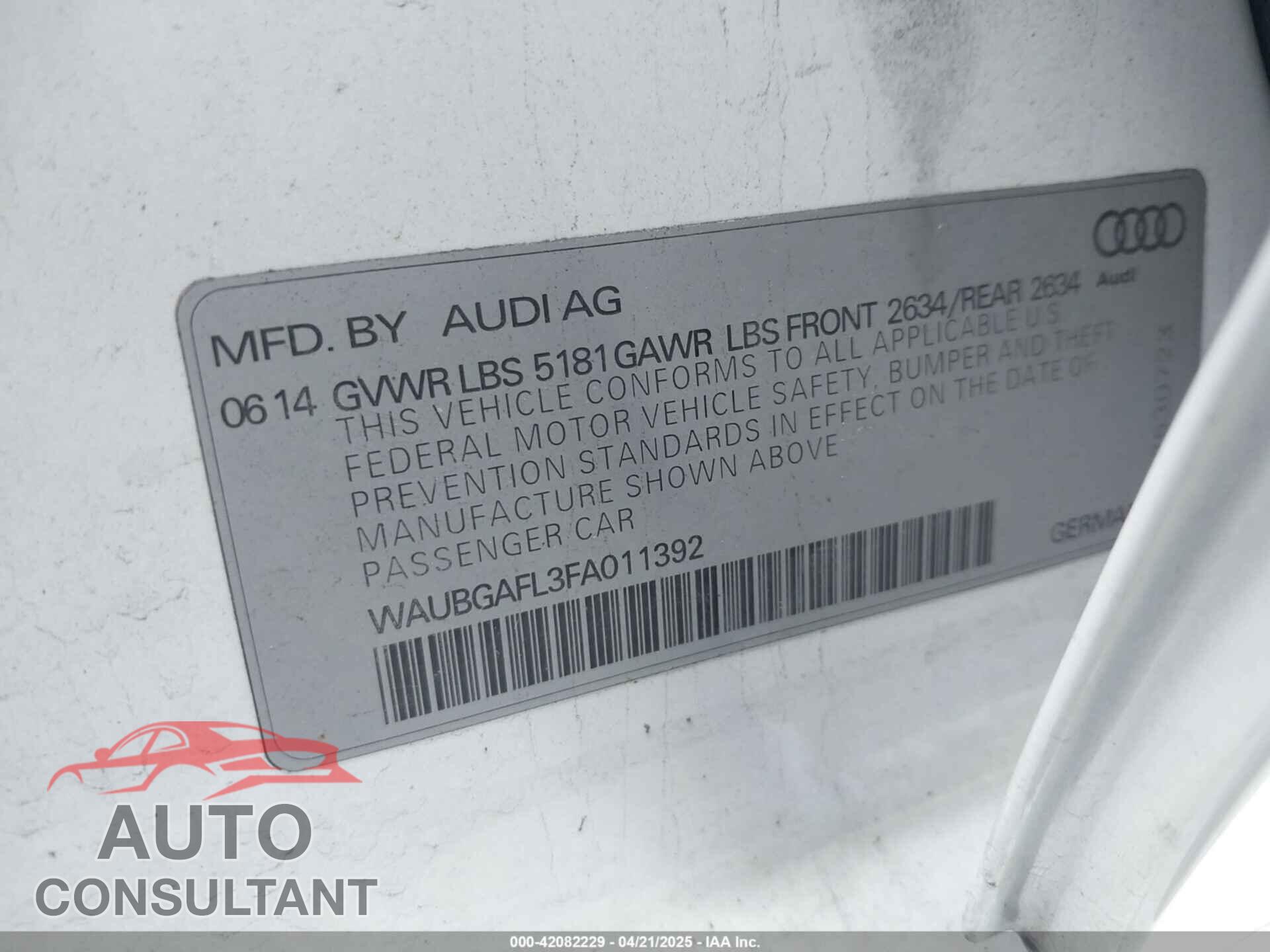 AUDI S4 2015 - WAUBGAFL3FA011392