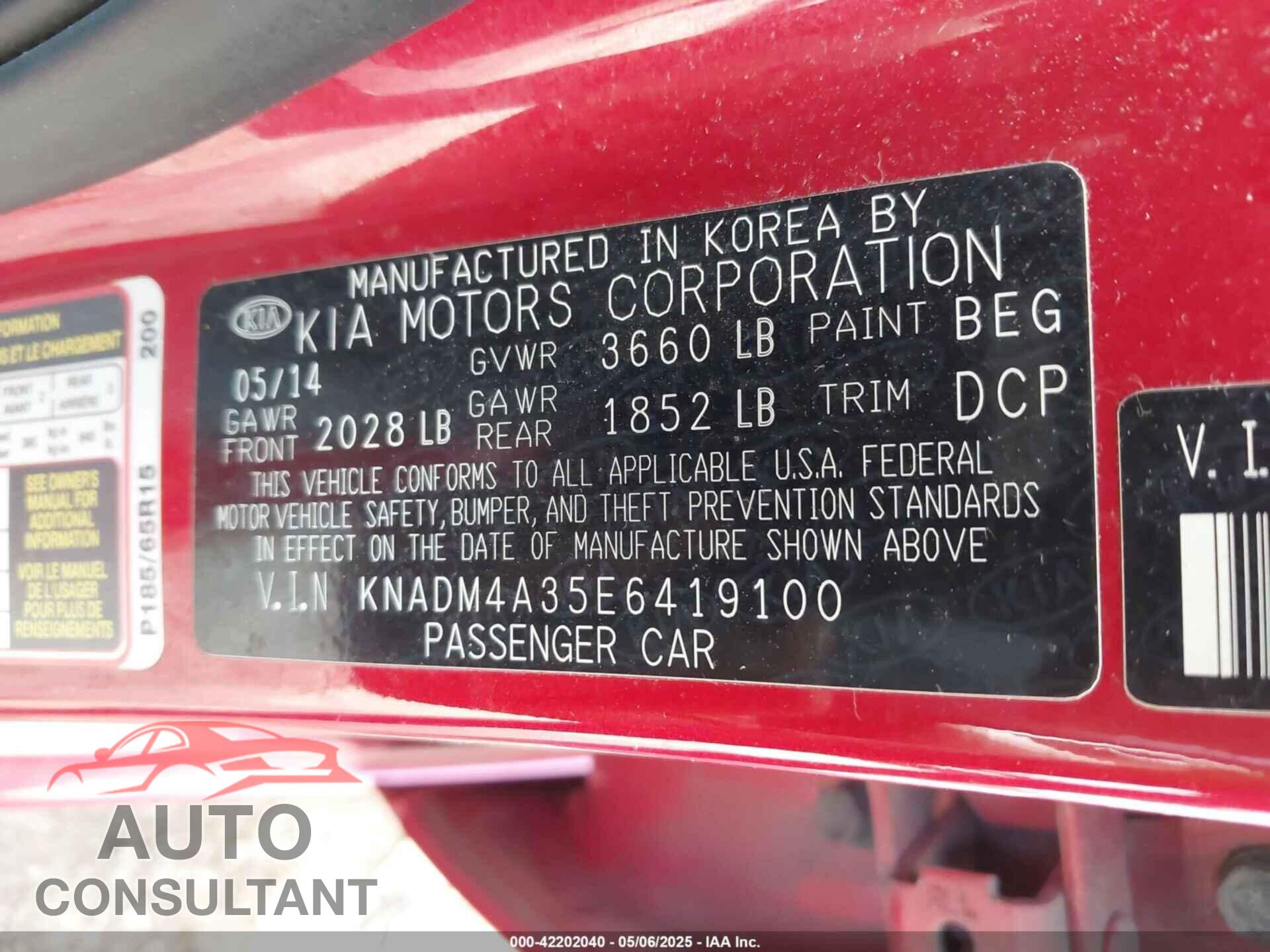 KIA RIO 2014 - KNADM4A35E6419100