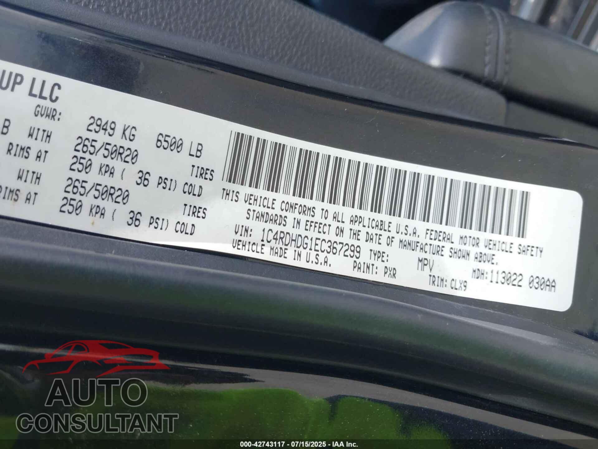 DODGE DURANGO 2014 - 1C4RDHDG1EC367299