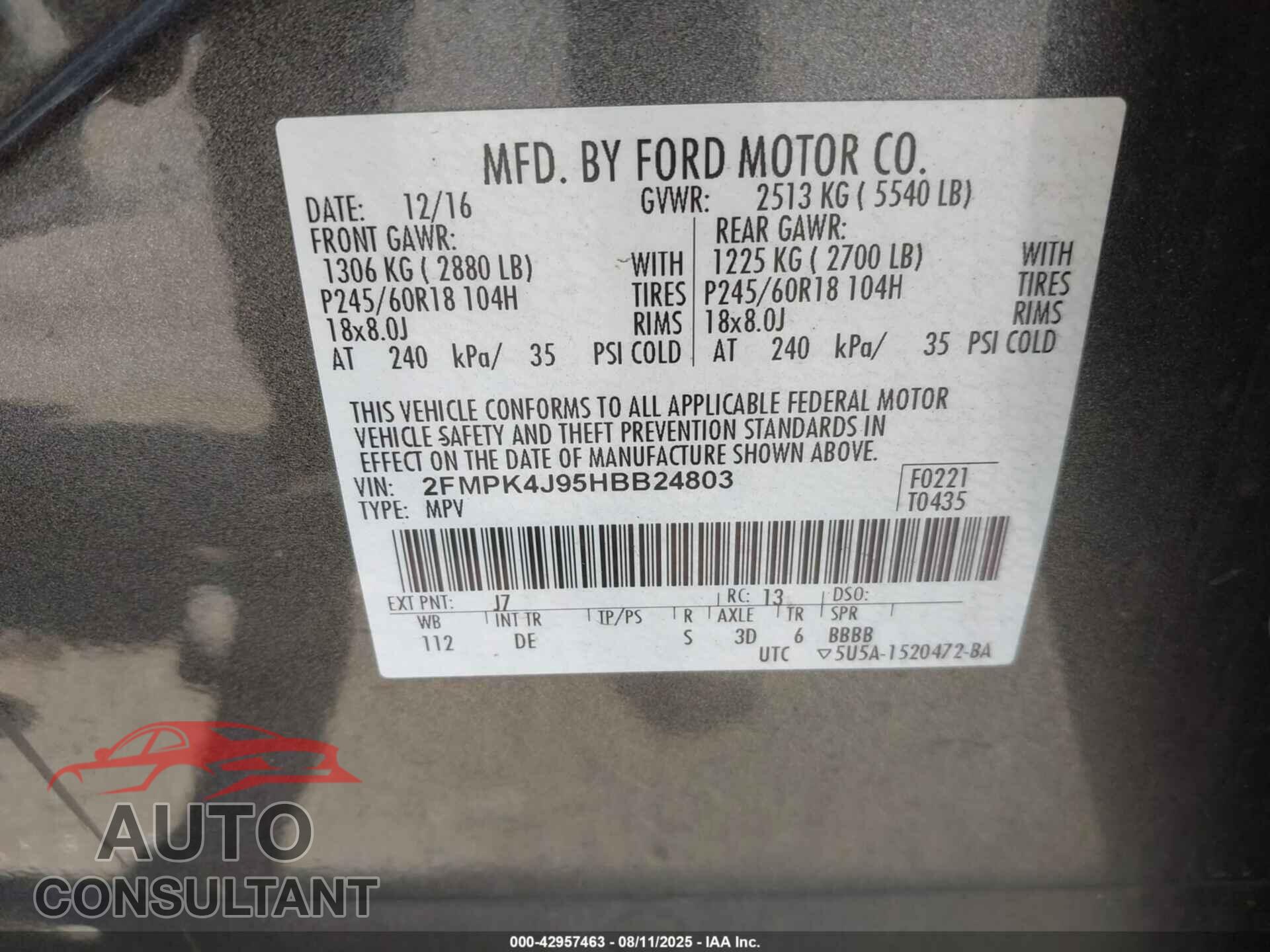 FORD EDGE 2017 - 2FMPK4J95HBB24803