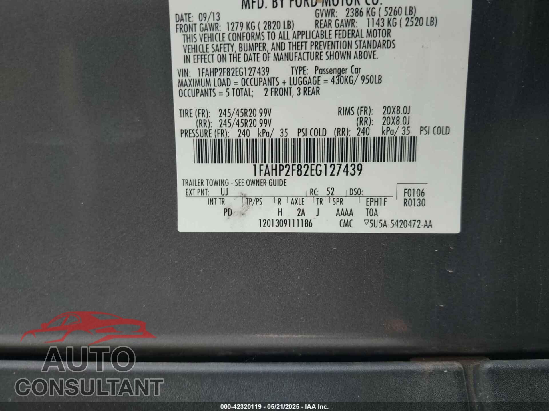 FORD TAURUS 2014 - 1FAHP2F82EG127439