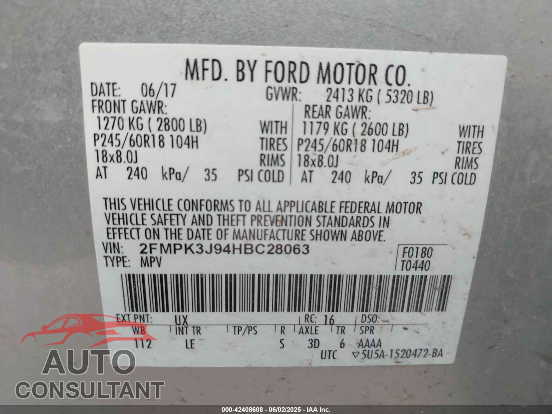 FORD EDGE 2017 - 2FMPK3J94HBC28063