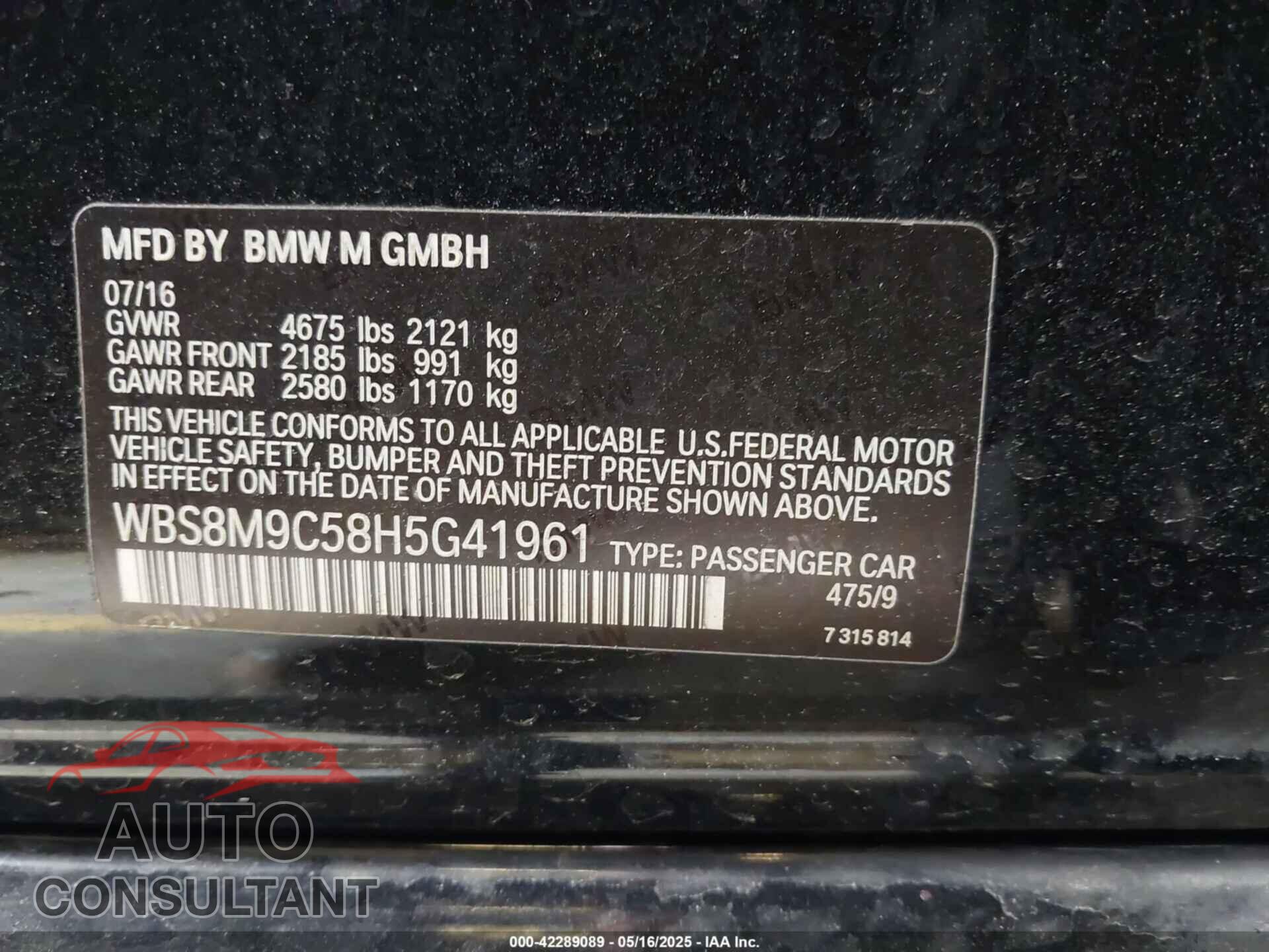 BMW M3 2017 - WBS8M9C58H5G41961