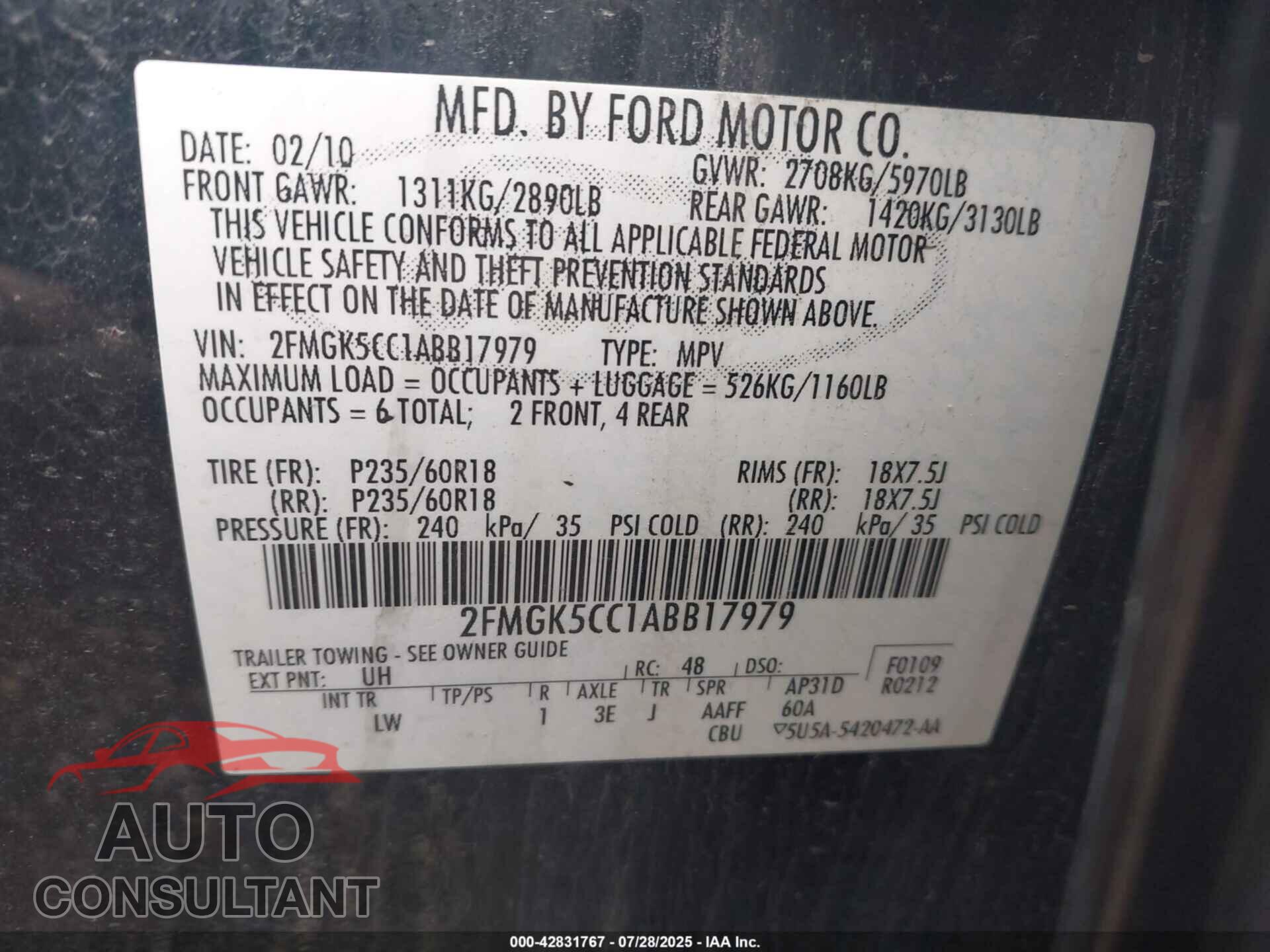 FORD FLEX 2010 - 2FMGK5CC1ABB17979