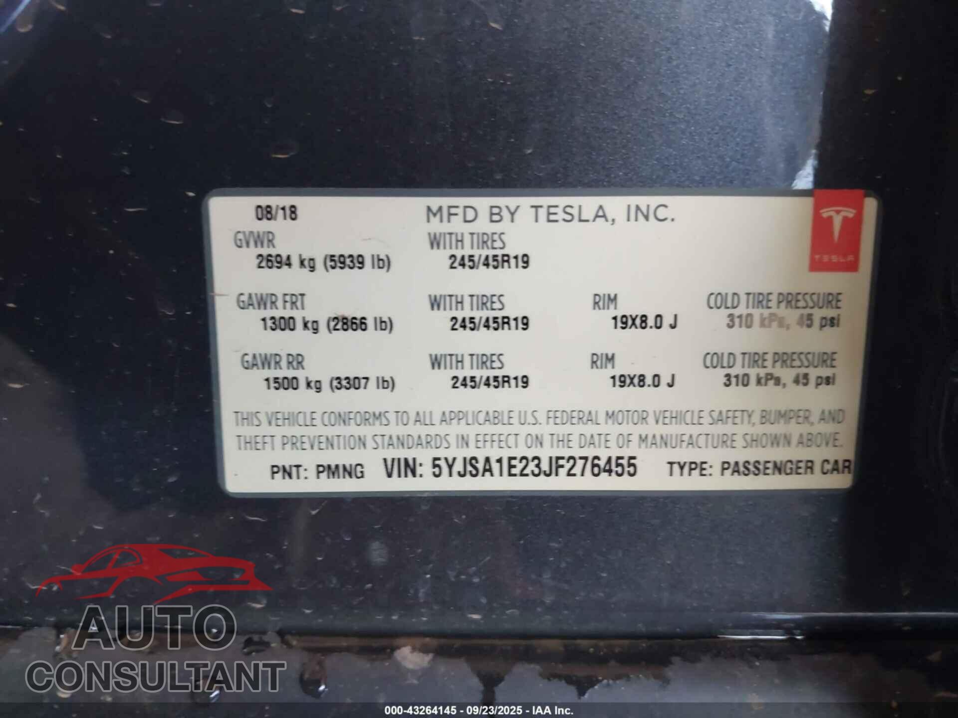 TESLA MODEL S 2018 - 5YJSA1E23JF276455