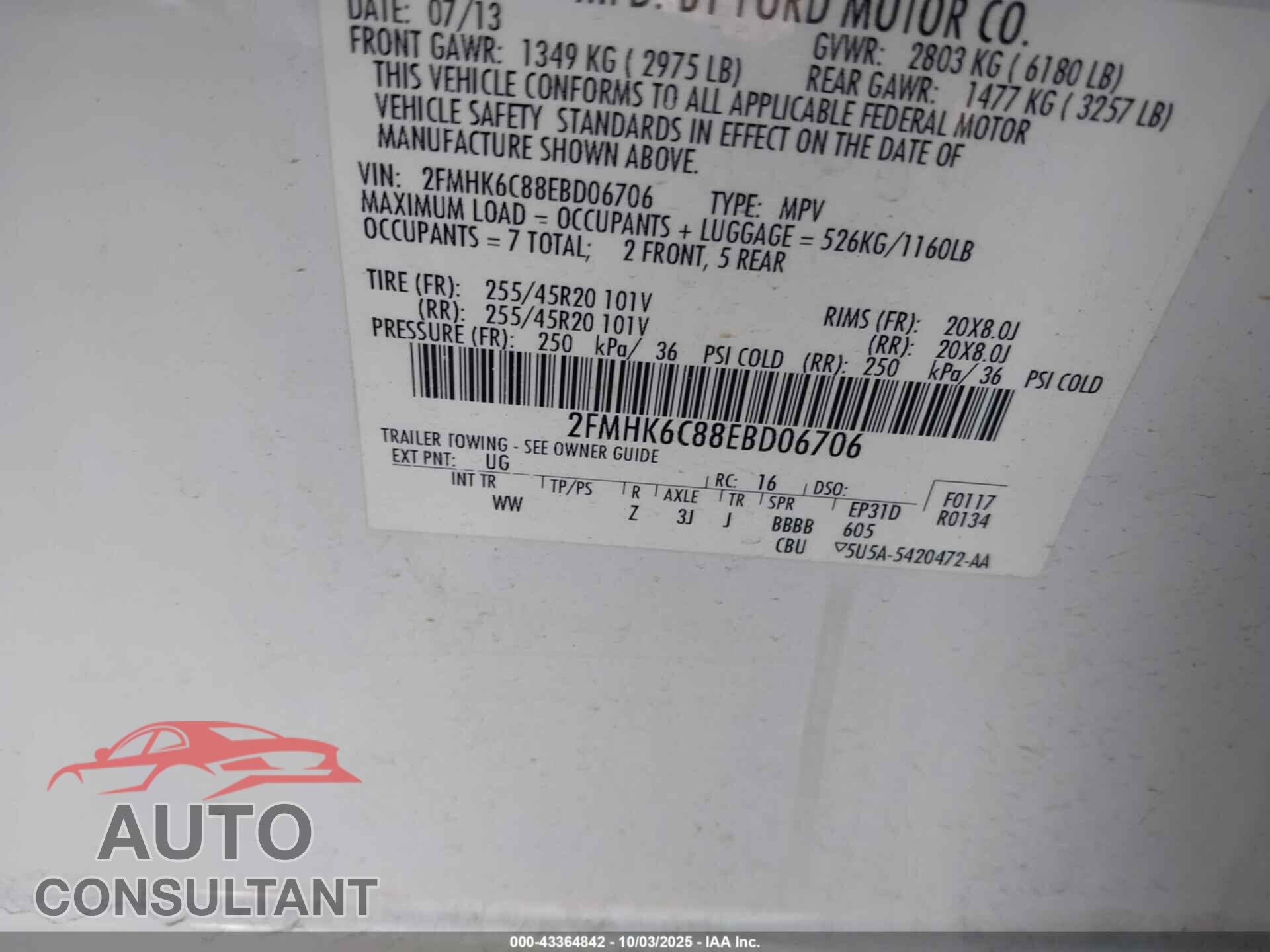 FORD FLEX 2014 - 2FMHK6C88EBD06706