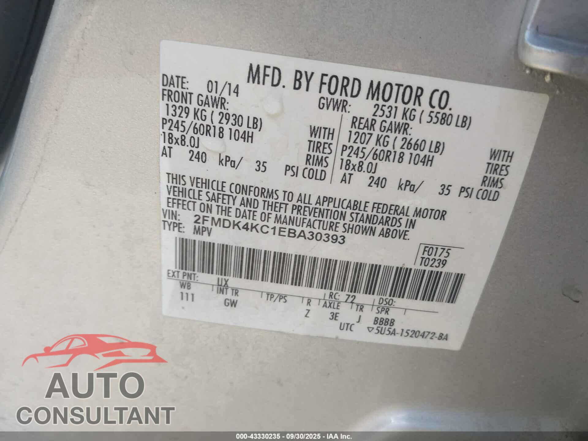 FORD EDGE 2014 - 2FMDK4KC1EBA30393