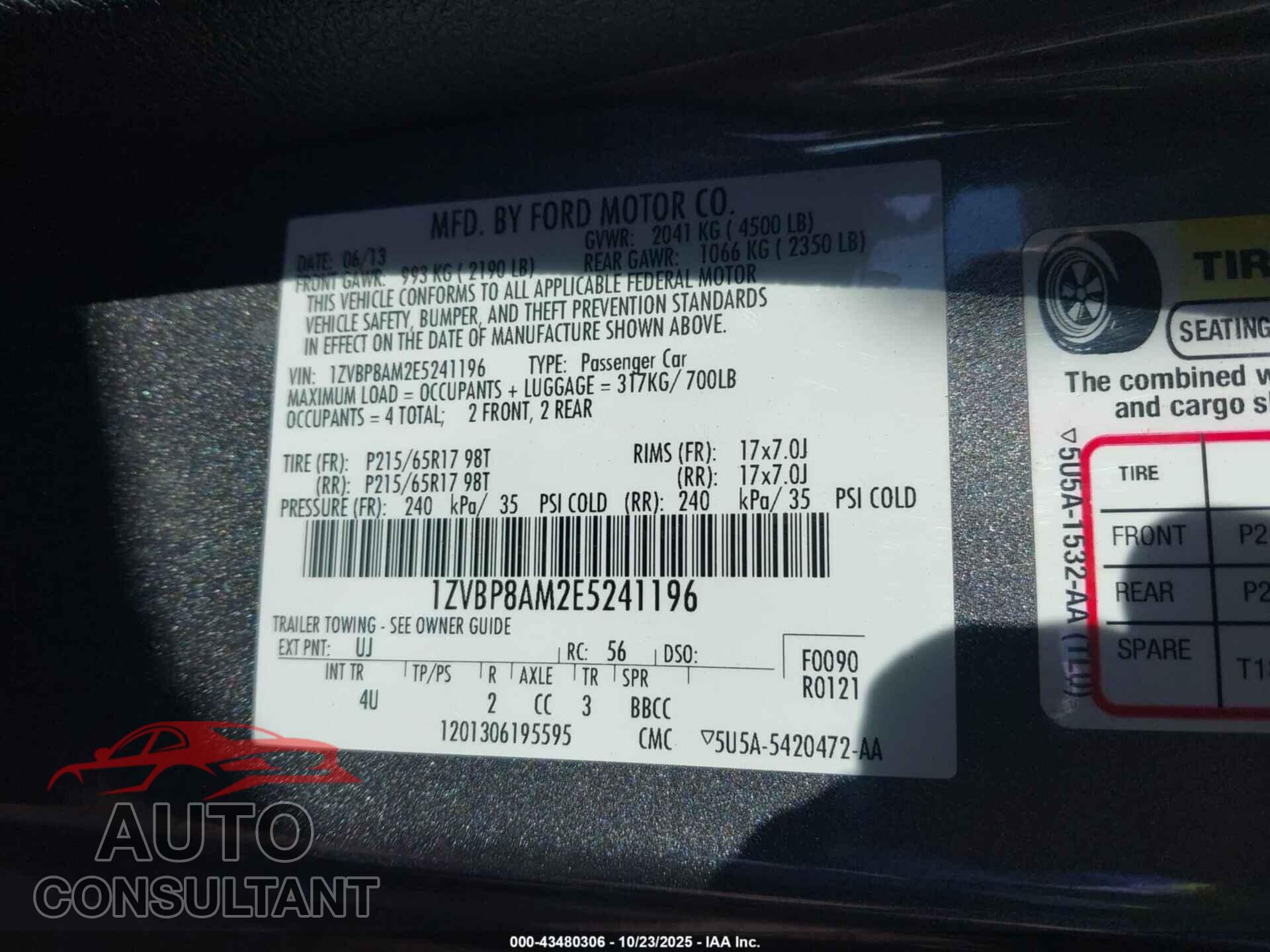 FORD MUSTANG 2014 - 1ZVBP8AM2E5241196