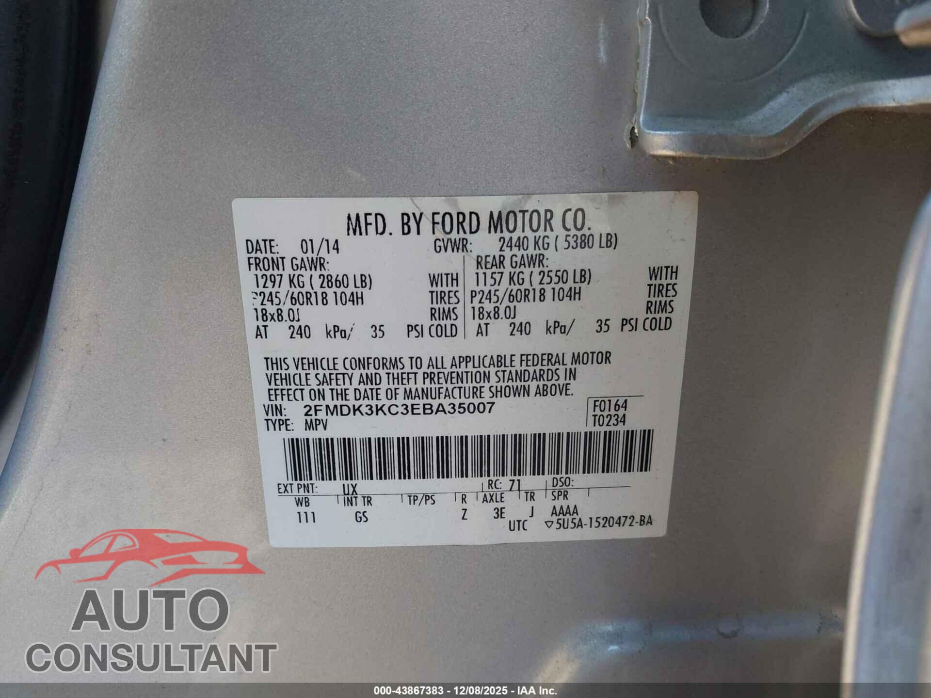 FORD EDGE 2014 - 2FMDK3KC3EBA35007
