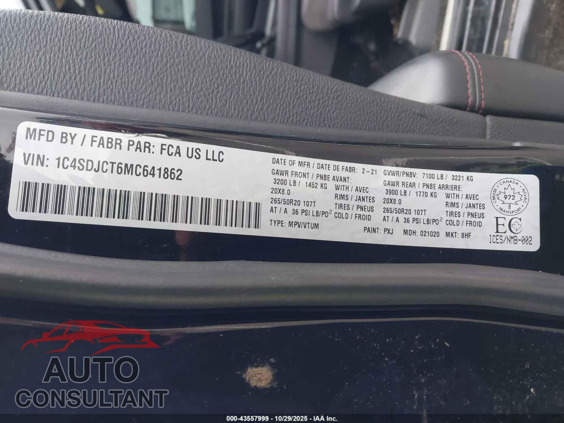 DODGE DURANGO 2021 - 1C4SDJCT6MC641862