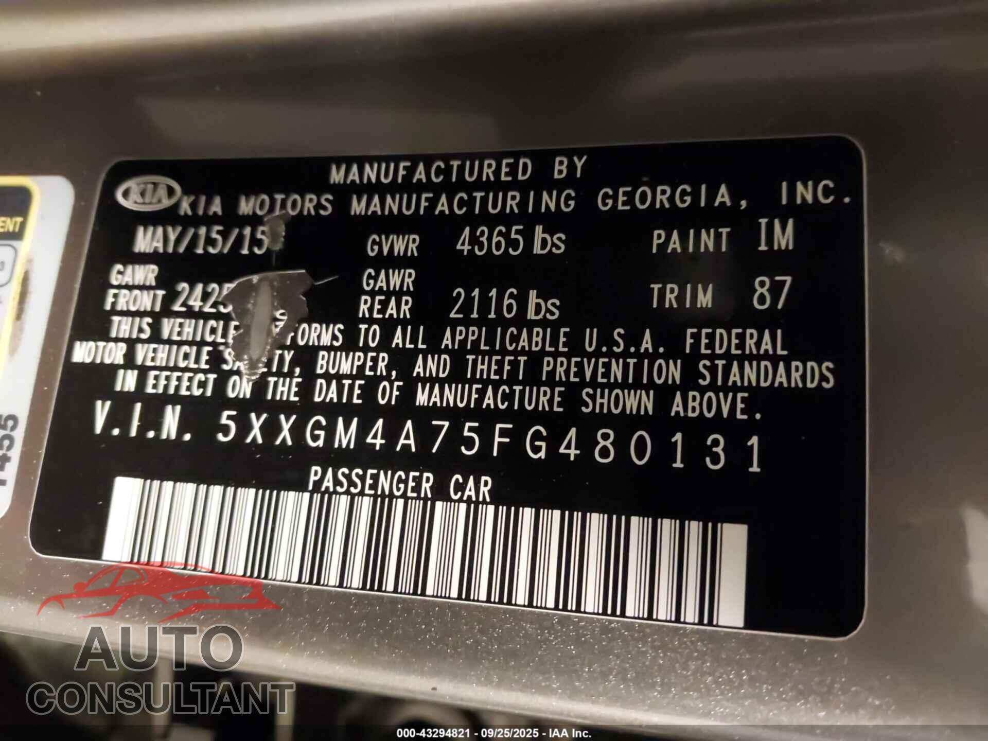 KIA OPTIMA 2015 - 5XXGM4A75FG480131