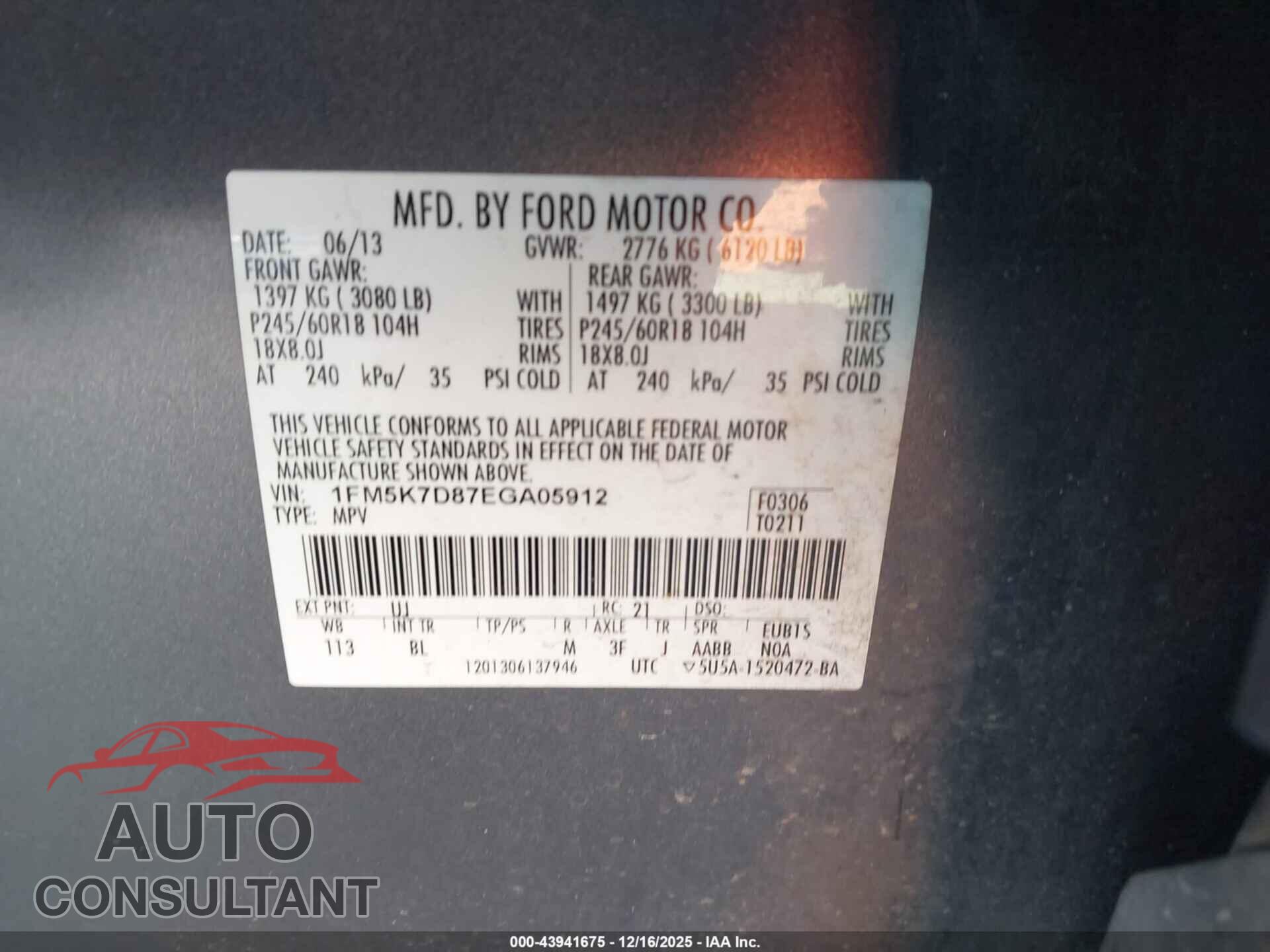 FORD EXPLORER 2014 - 1FM5K7D87EGA05912