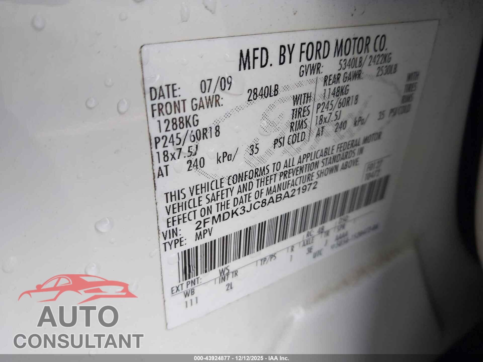 FORD EDGE 2010 - 2FMDK3JC8ABA21972