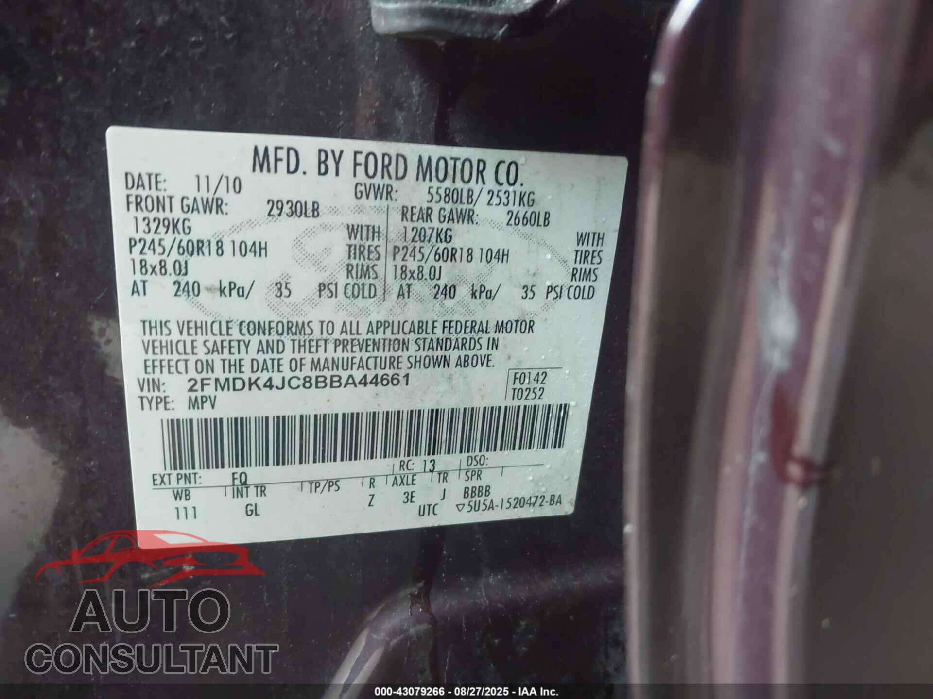 FORD EDGE 2011 - 2FMDK4JC8BBA44661