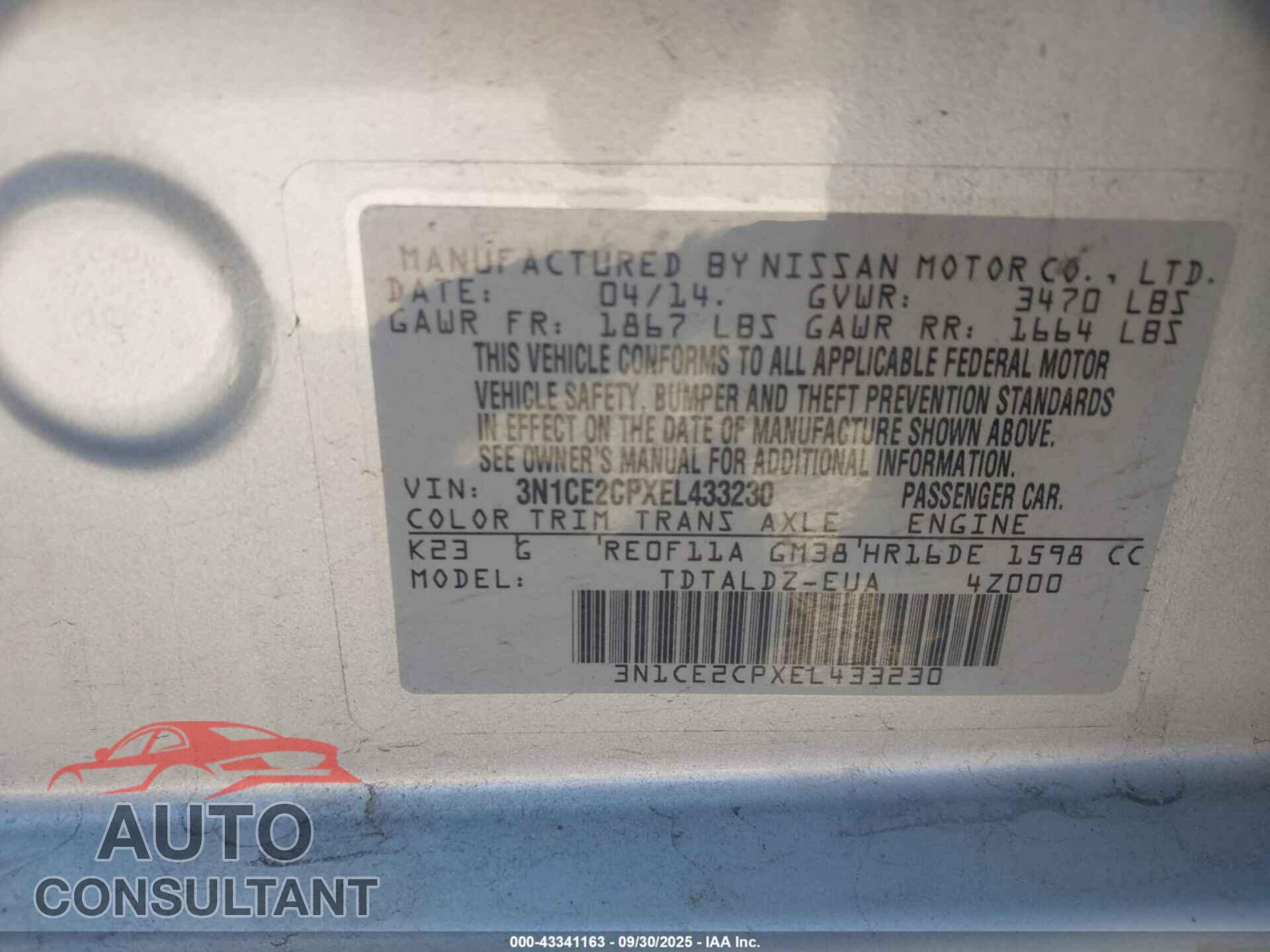 NISSAN VERSA NOTE 2014 - 3N1CE2CPXEL433230