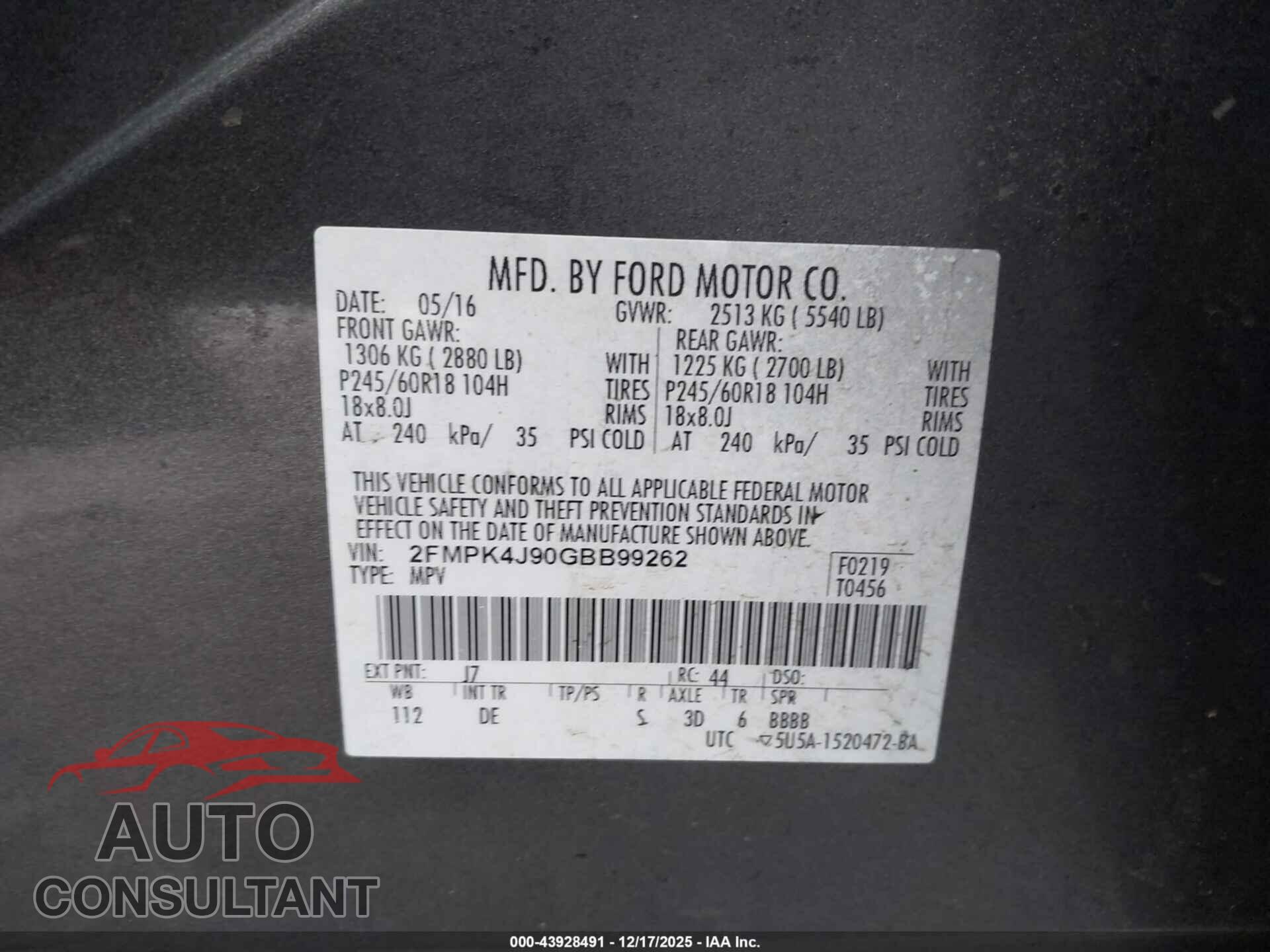 FORD EDGE 2016 - 2FMPK4J90GBB99262