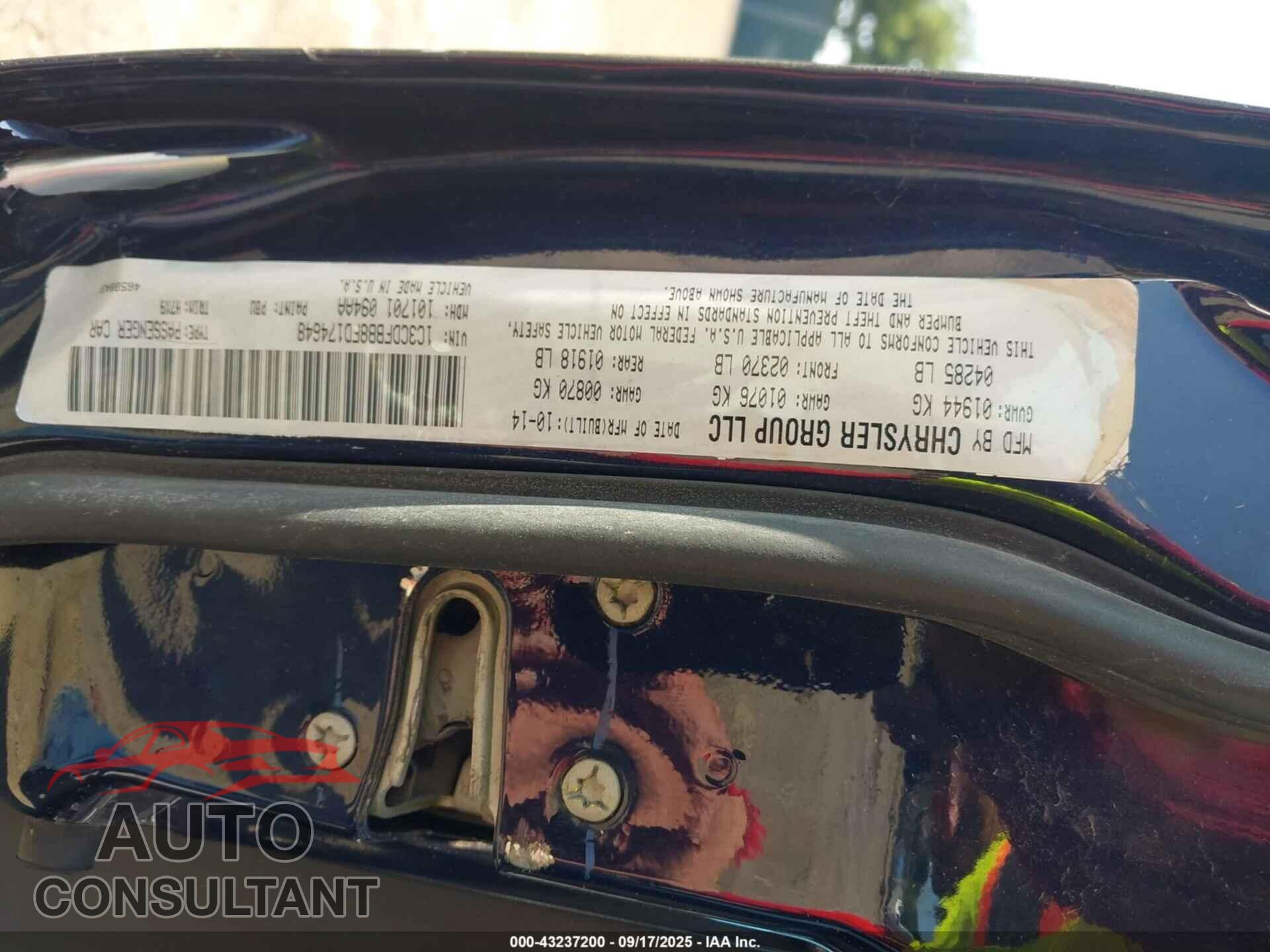 DODGE DART 2015 - 1C3CDFBB8FD174648