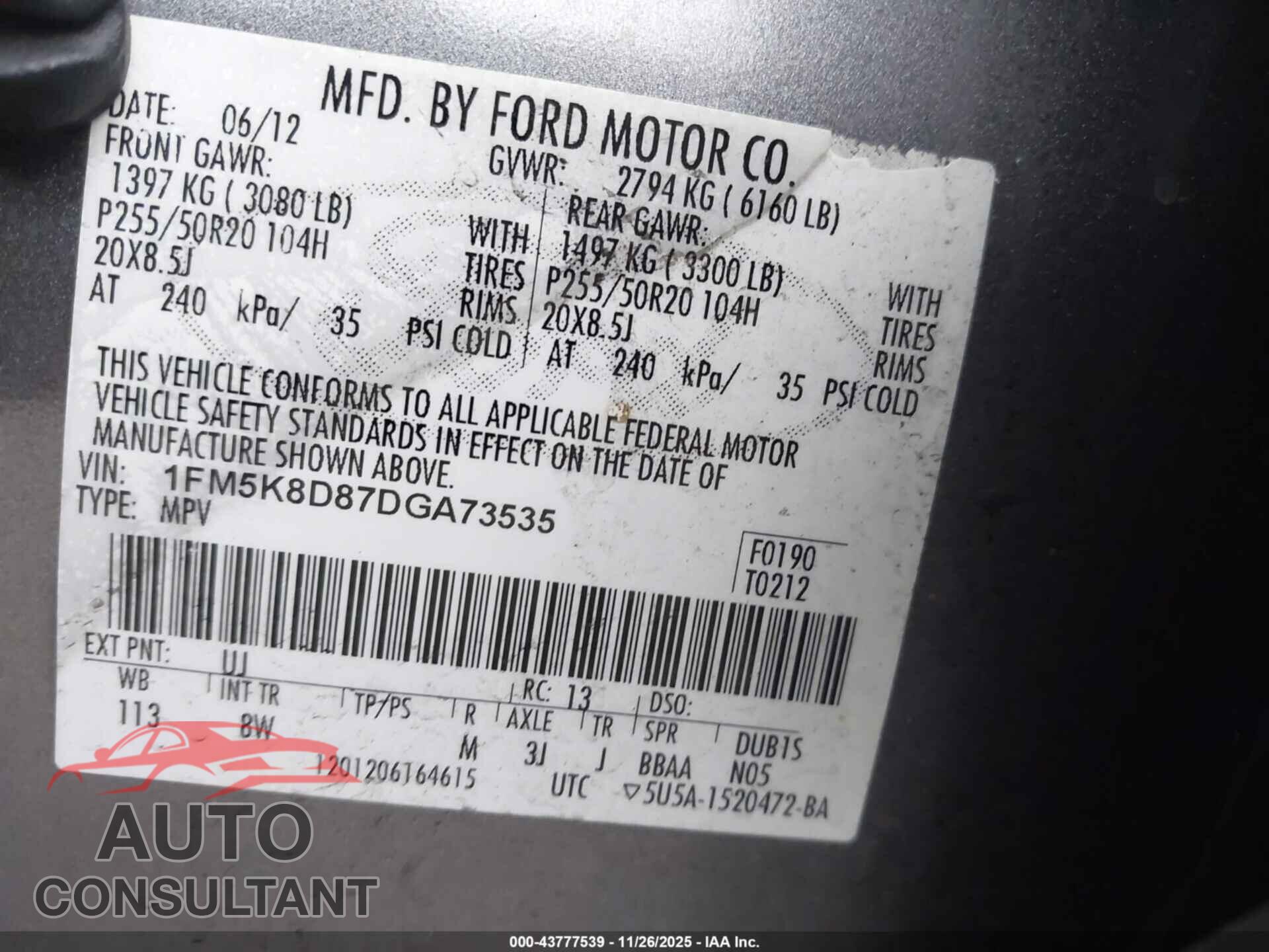 FORD EXPLORER 2013 - 1FM5K8D87DGA73535