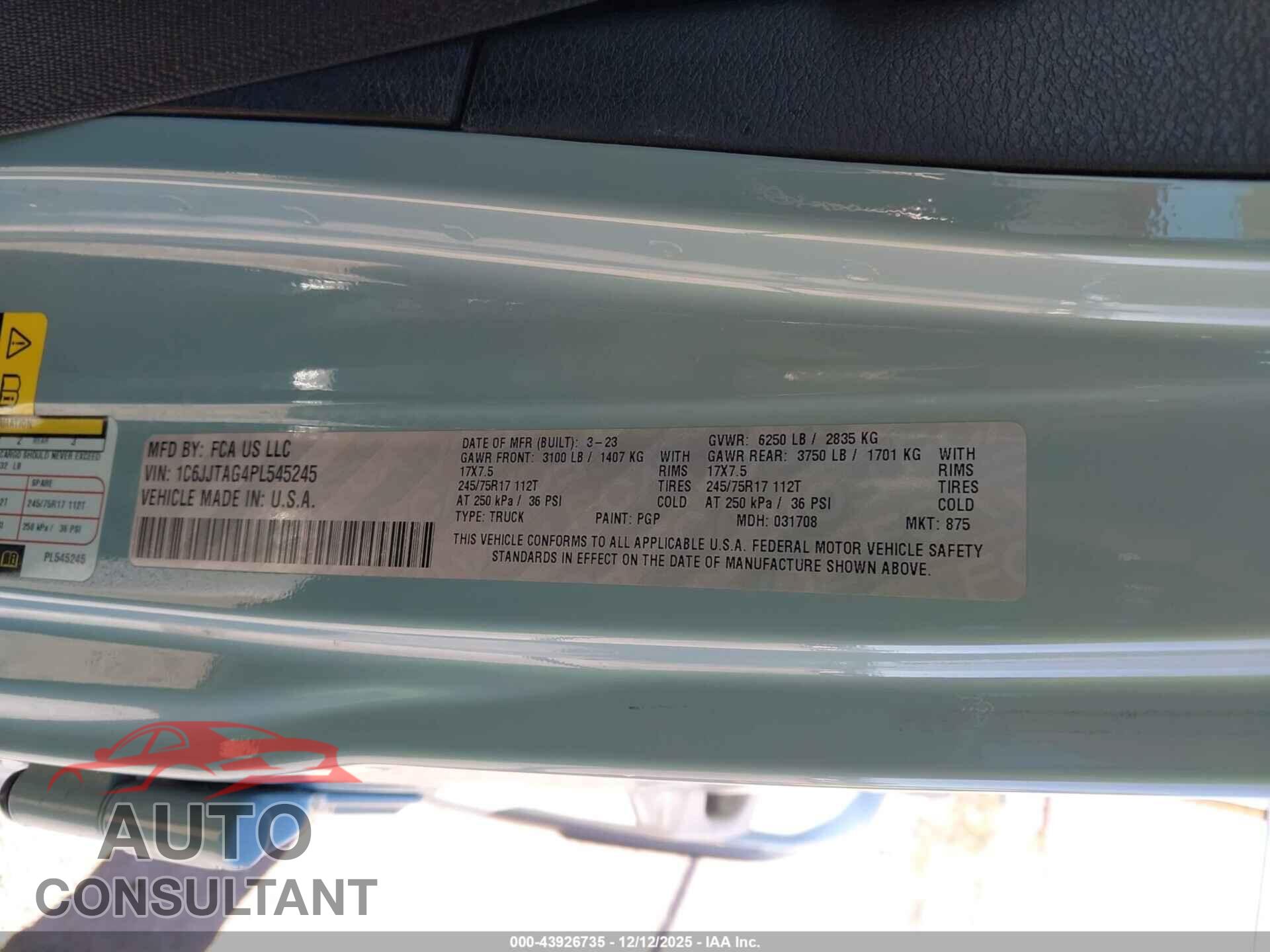 JEEP GLADIATOR 2023 - 1C6JJTAG4PL545245