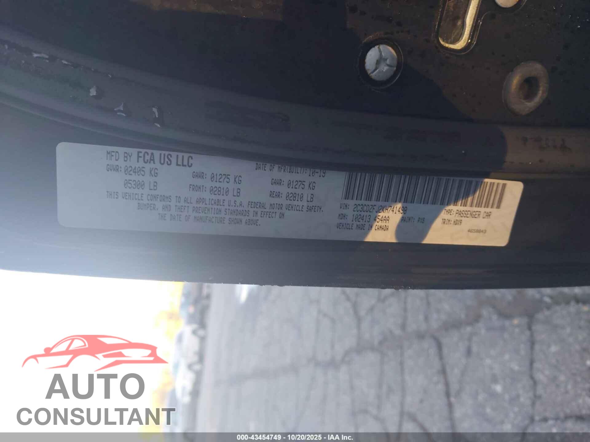 DODGE CHALLENGER 2019 - 2C3CDZFJ2KH741498