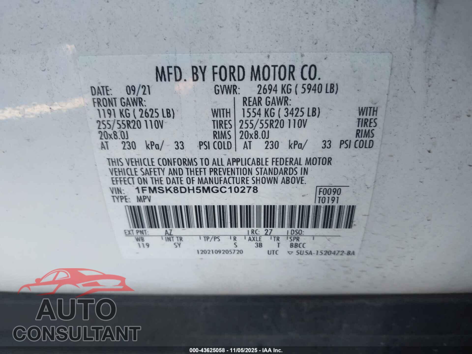 FORD EXPLORER 2021 - 1FMSK8DH5MGC10278