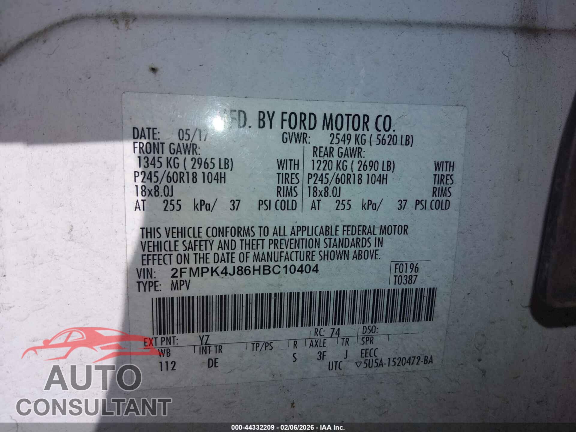 FORD EDGE 2017 - 2FMPK4J86HBC10404