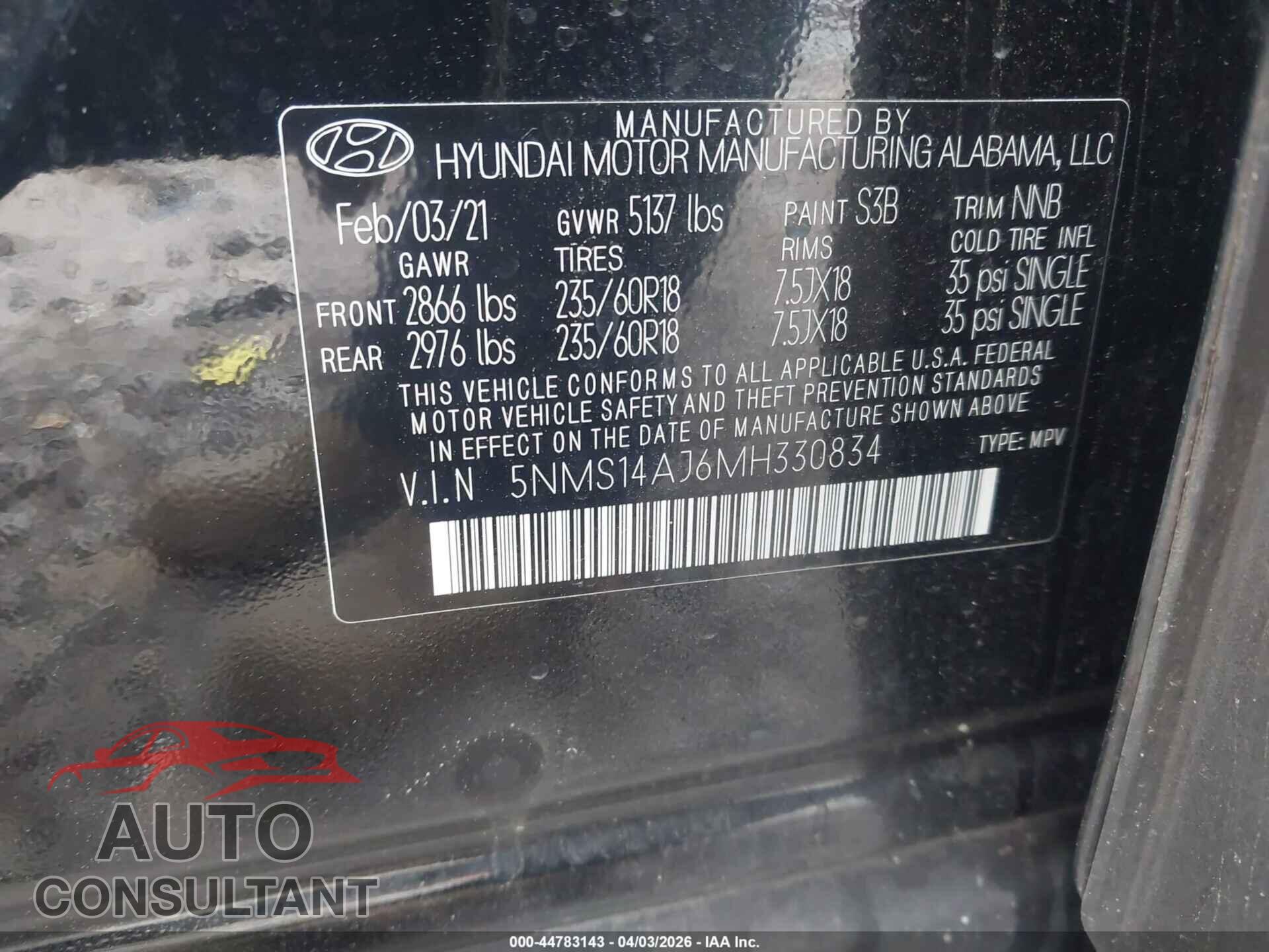 HYUNDAI SANTA FE 2021 - 5NMS14AJ6MH330834