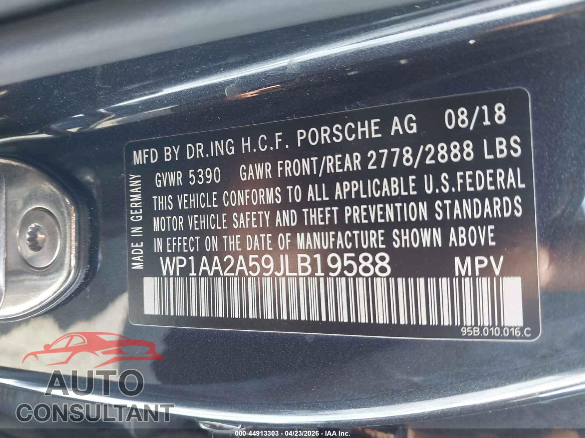 PORSCHE MACAN 2018 - WP1AA2A59JLB19588