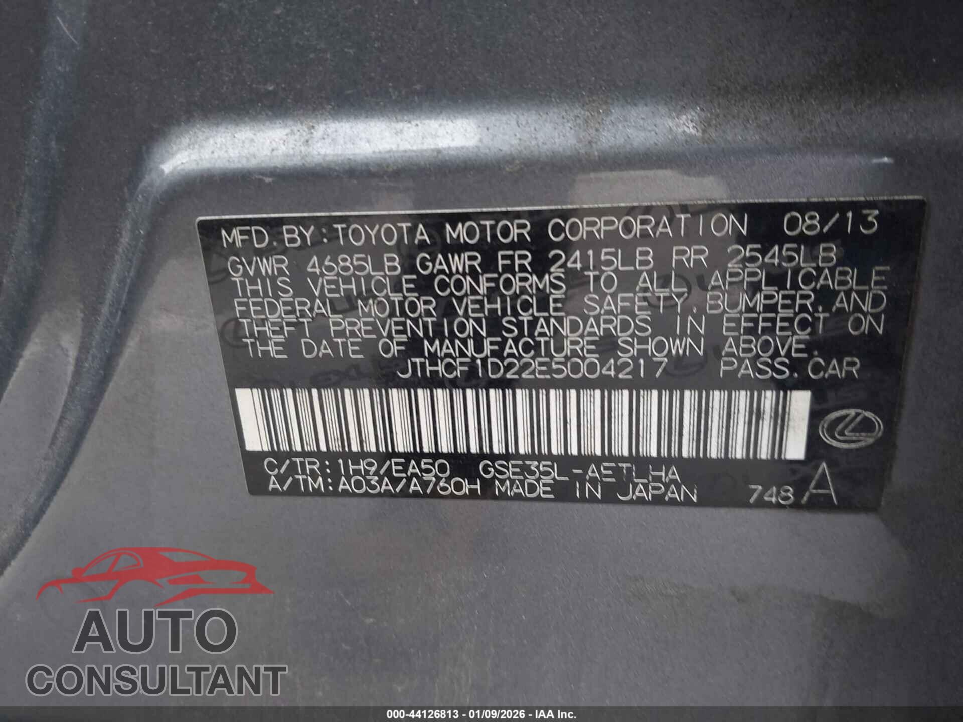 LEXUS IS 250 2014 - JTHCF1D22E5004217