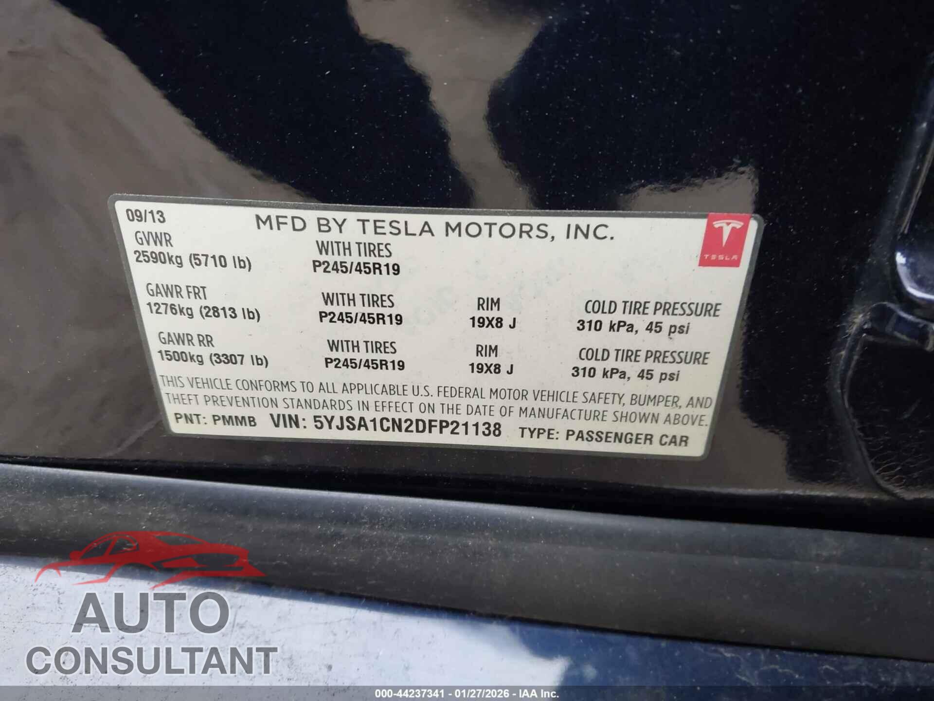 TESLA MODEL S 2013 - 5YJSA1CN2DFP21138
