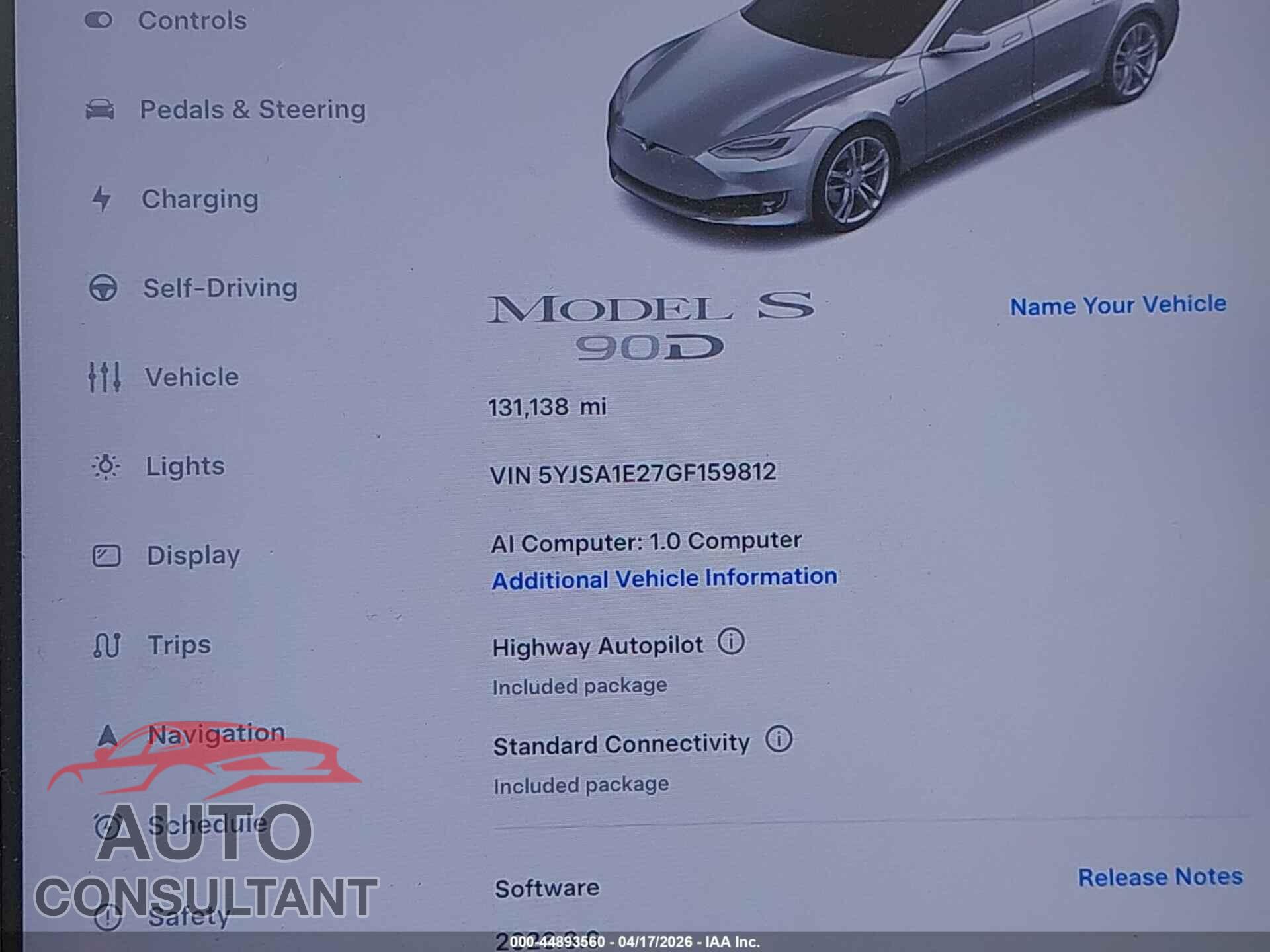 TESLA MODEL S 2016 - 5YJSA1E27GF159812