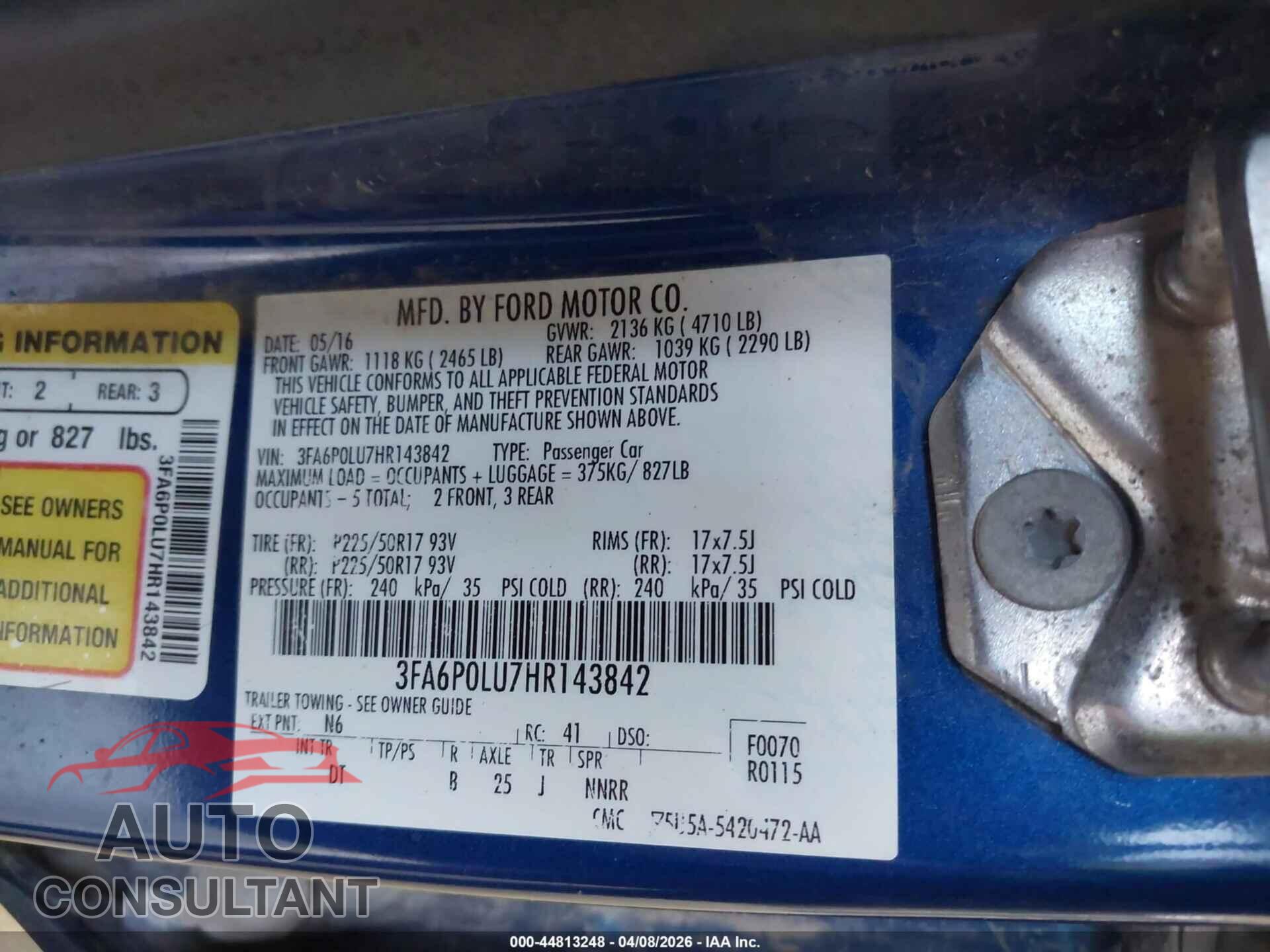 FORD FUSION HYBRID 2017 - 3FA6P0LU7HR143842