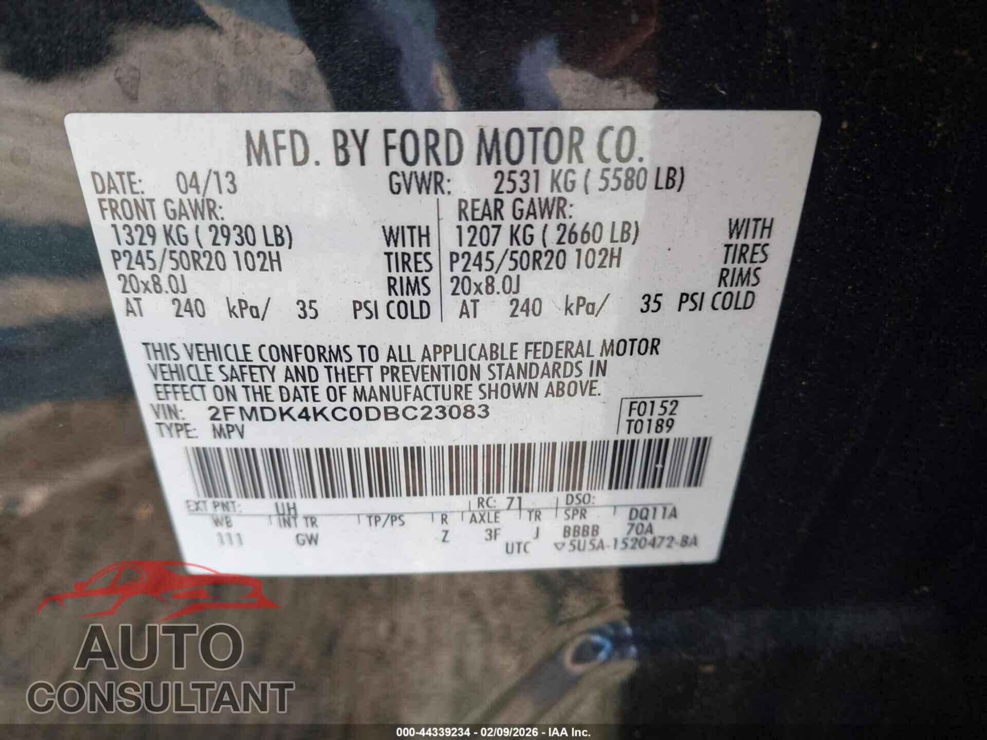 FORD EDGE 2013 - 2FMDK4KC0DBC23083