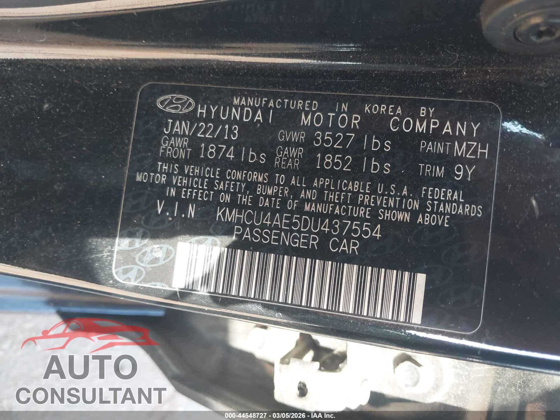 HYUNDAI ACCENT 2013 - KMHCU4AE5DU437554