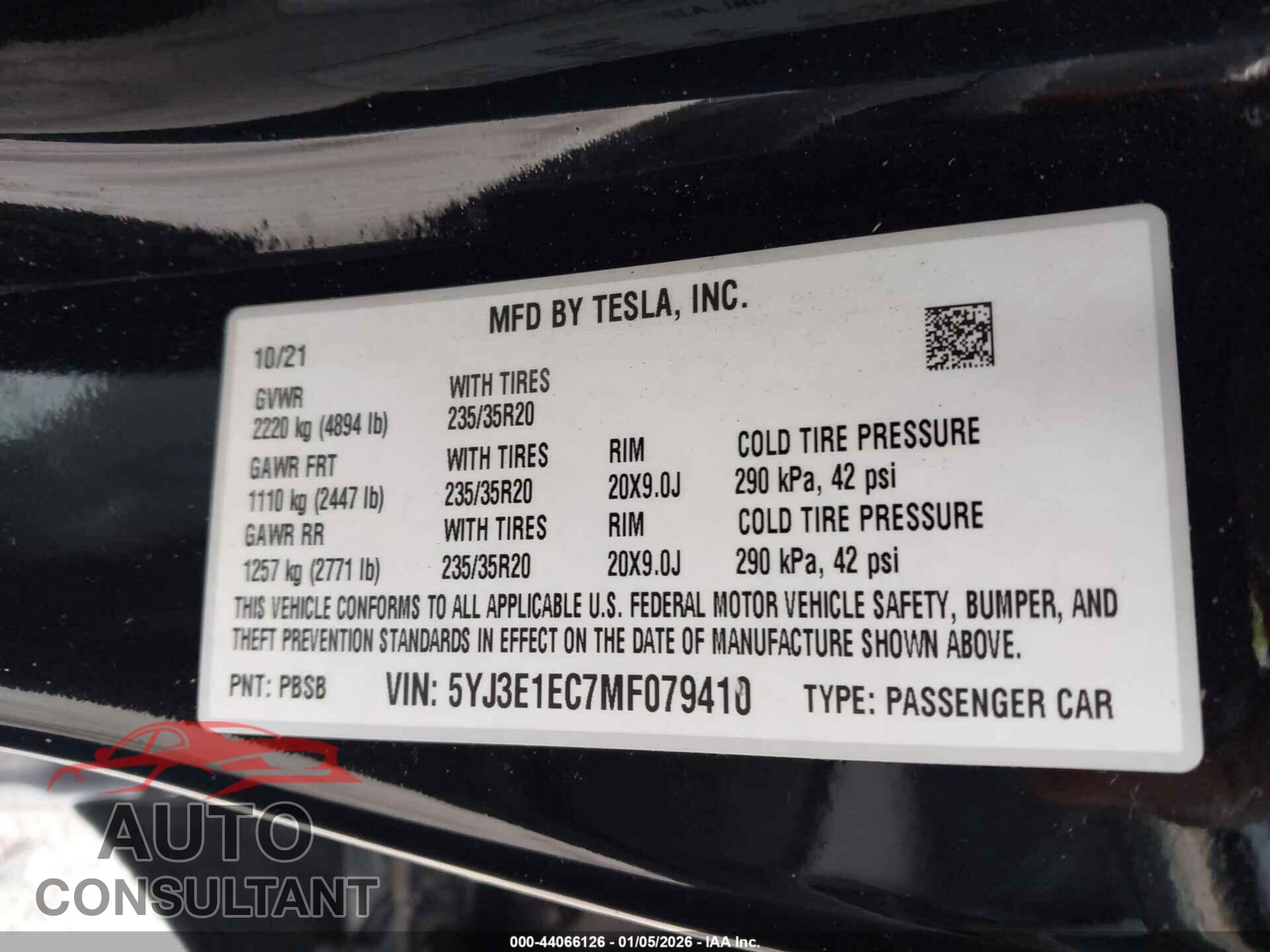 TESLA MODEL 3 2021 - 5YJ3E1EC7MF079410