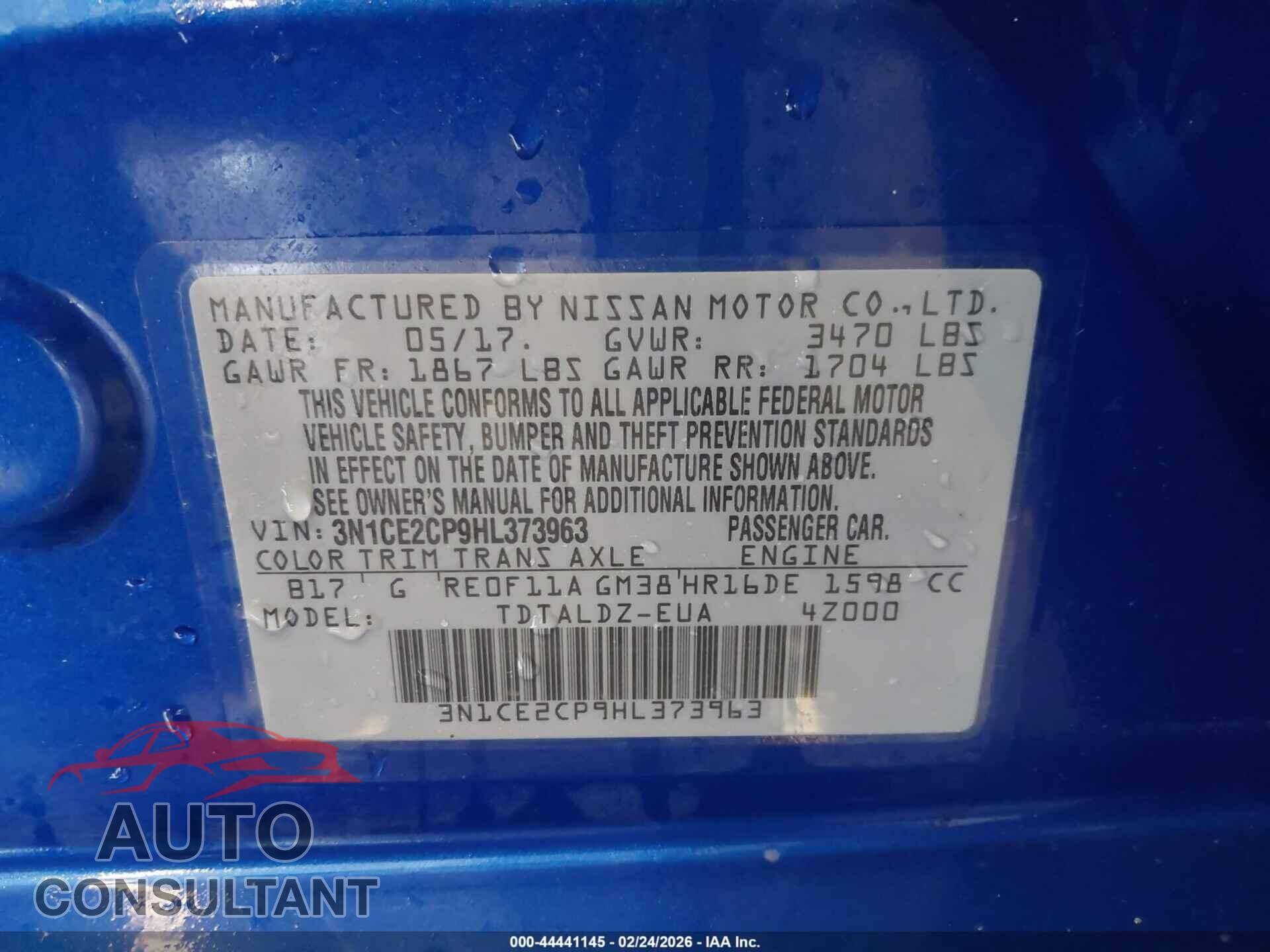 NISSAN VERSA NOTE 2017 - 3N1CE2CP9HL373963