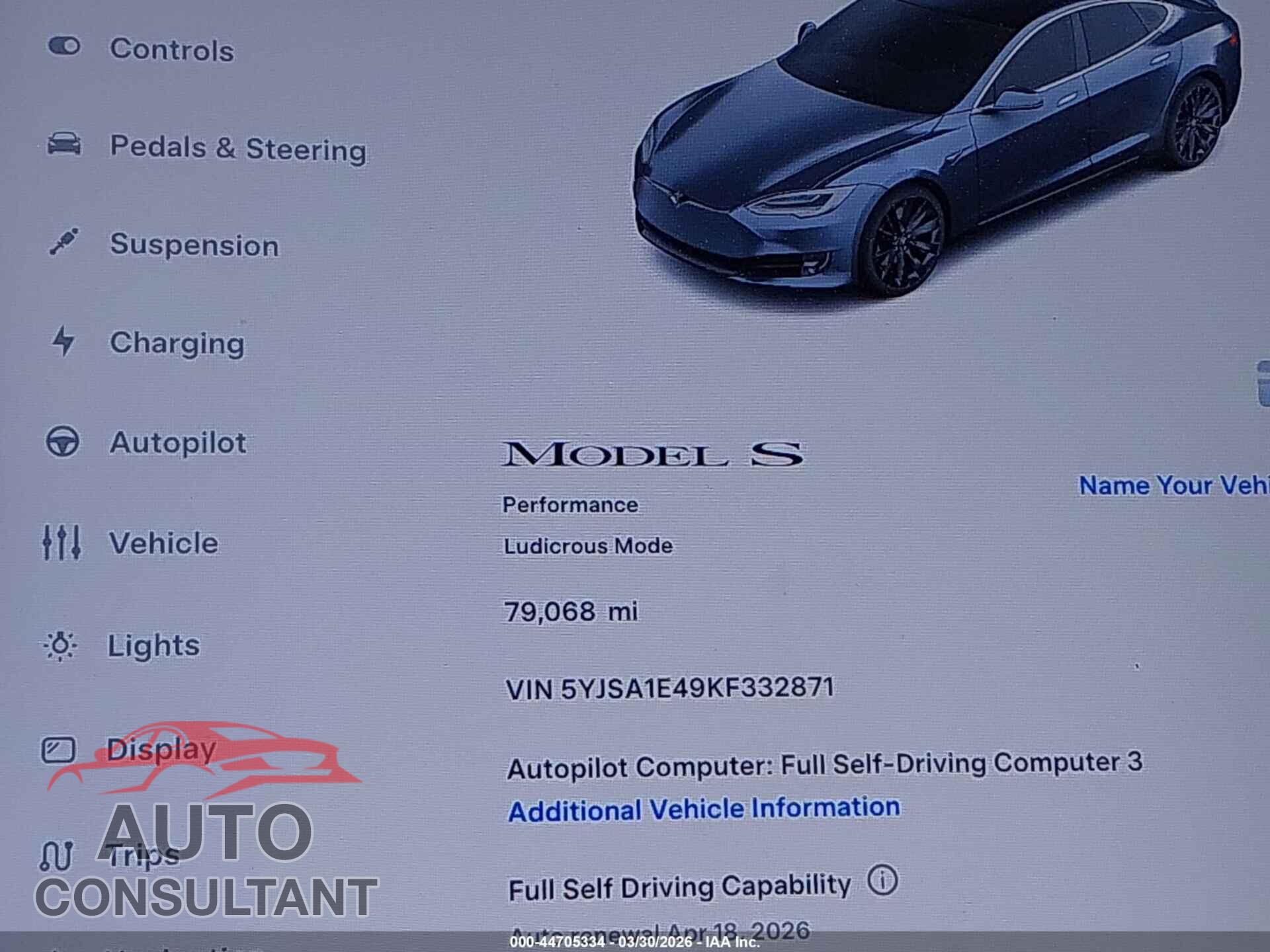 TESLA MODEL S 2019 - 5YJSA1E49KF332871