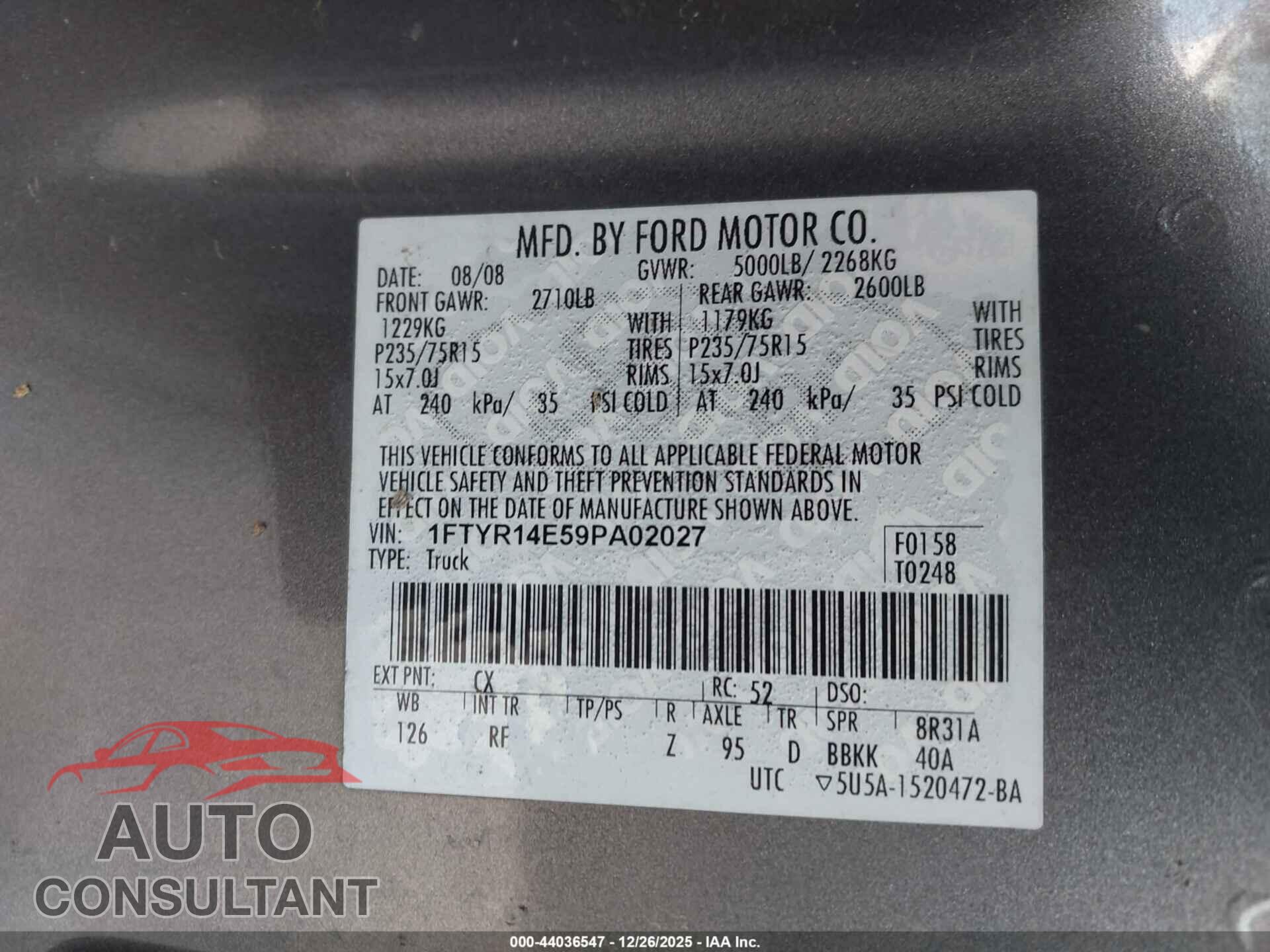 FORD RANGER 2009 - 1FTYR14E59PA02027
